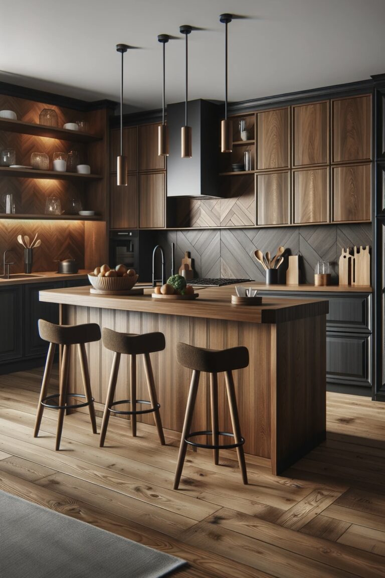 tendance déco 2024 cuisine bois foncé acajou noir