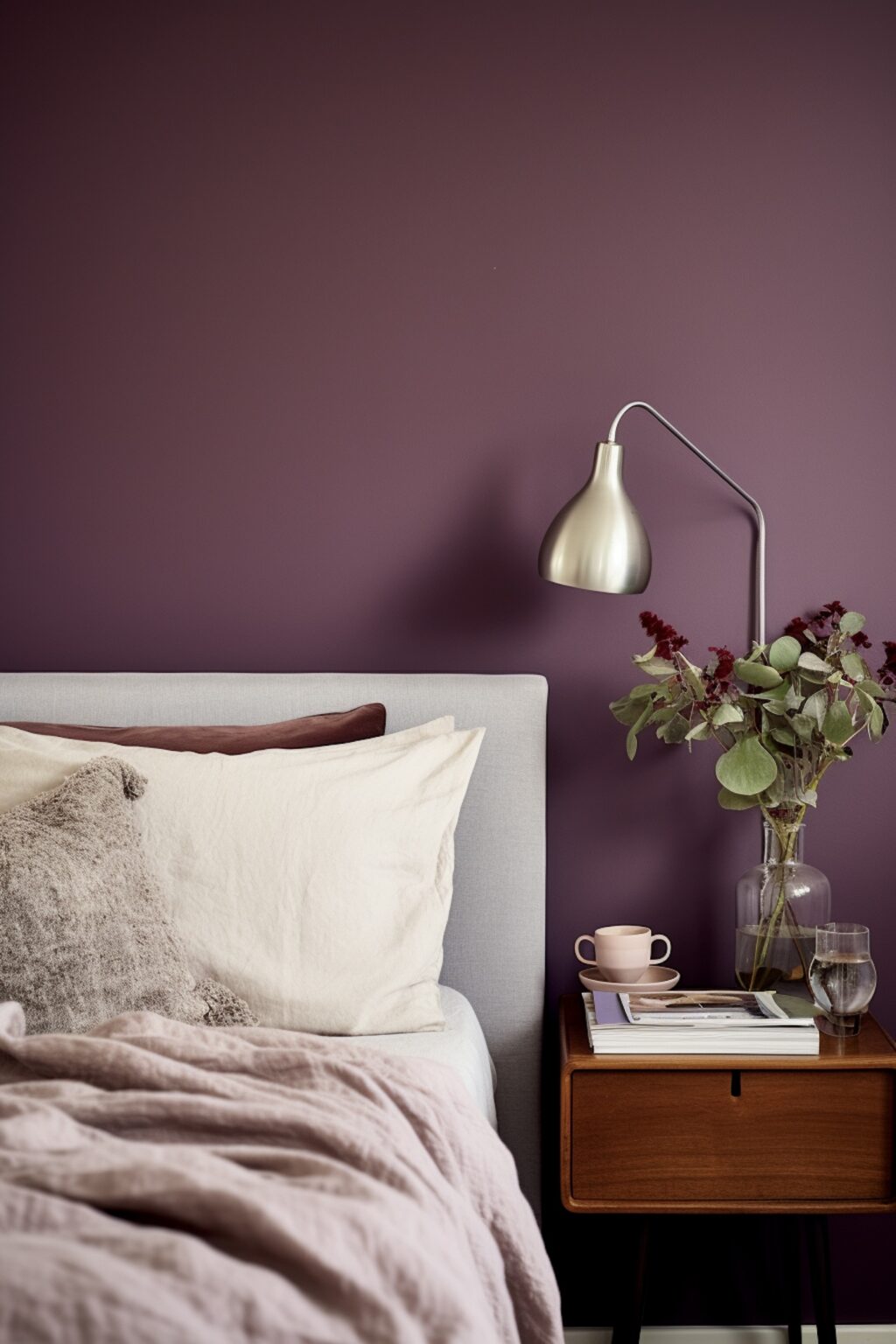 chambre mur pourpre décoration beige raffinée