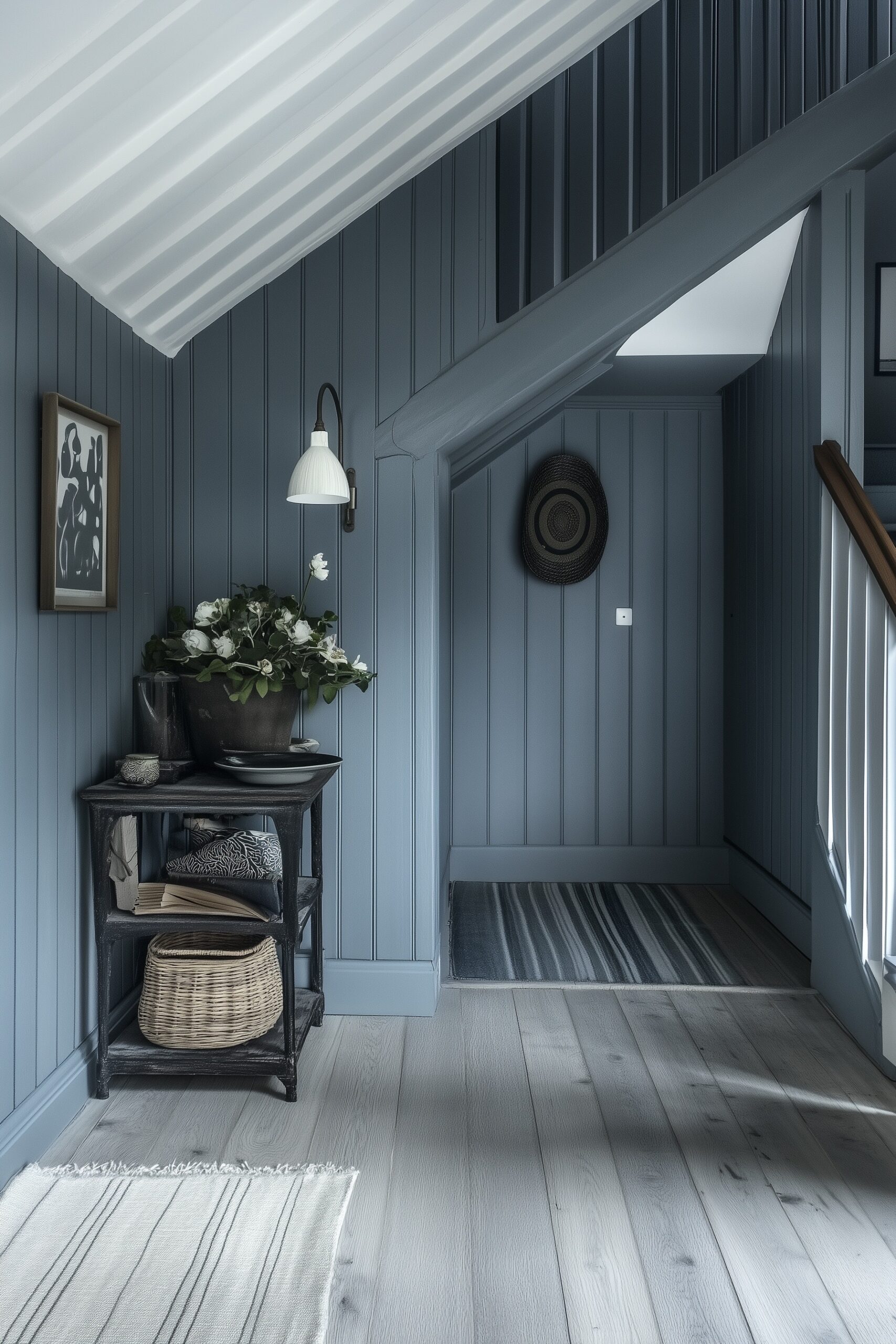 combles aménagées peinture bleu gris foncé style cottage