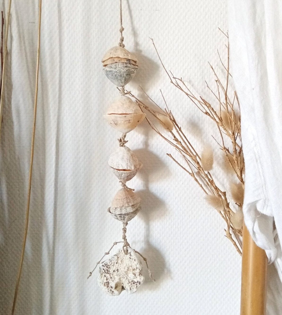 deco naturelle suspension coquillage rideau lin blanc
