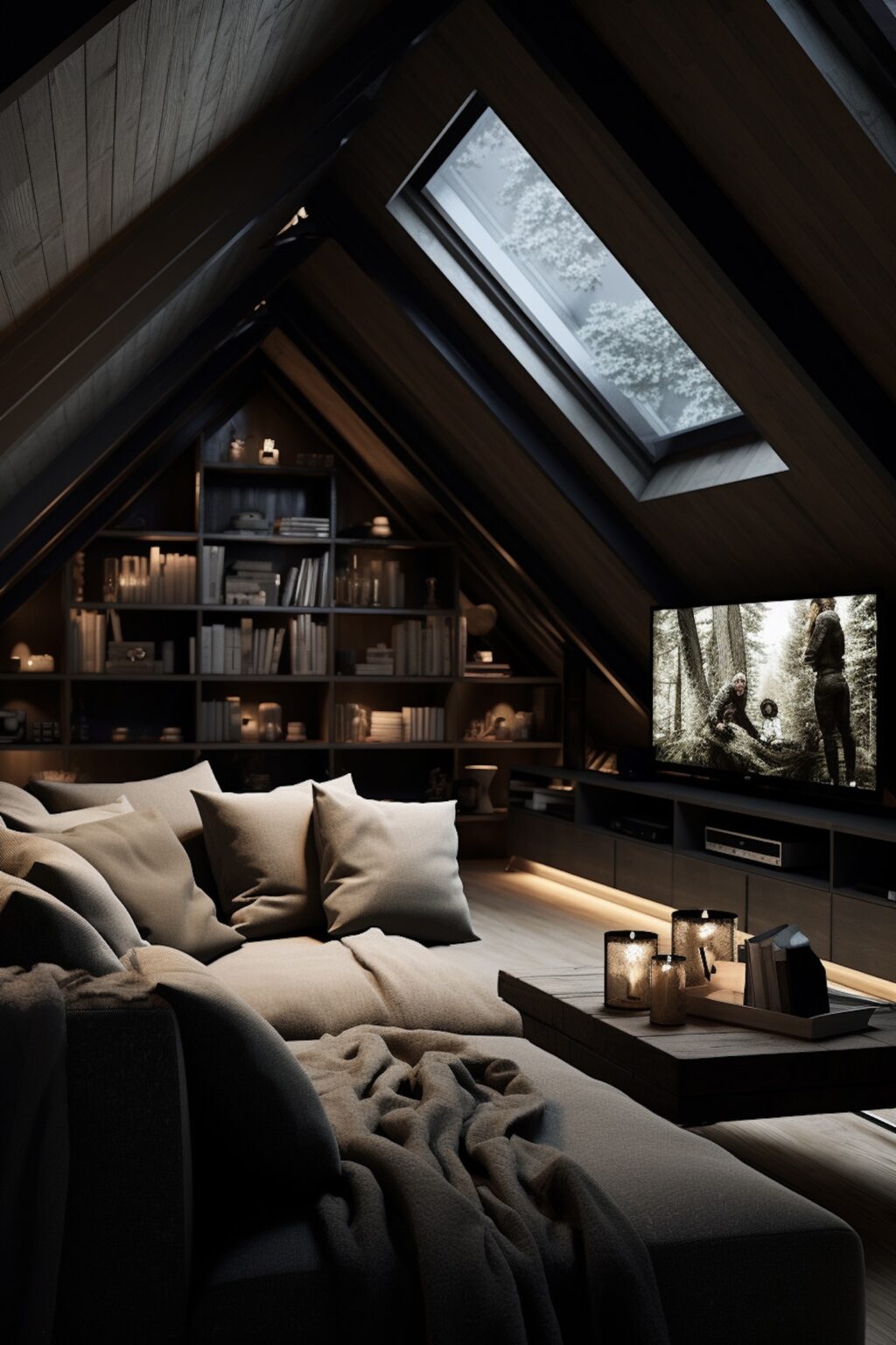 home cinéma coin pièce cosy tv