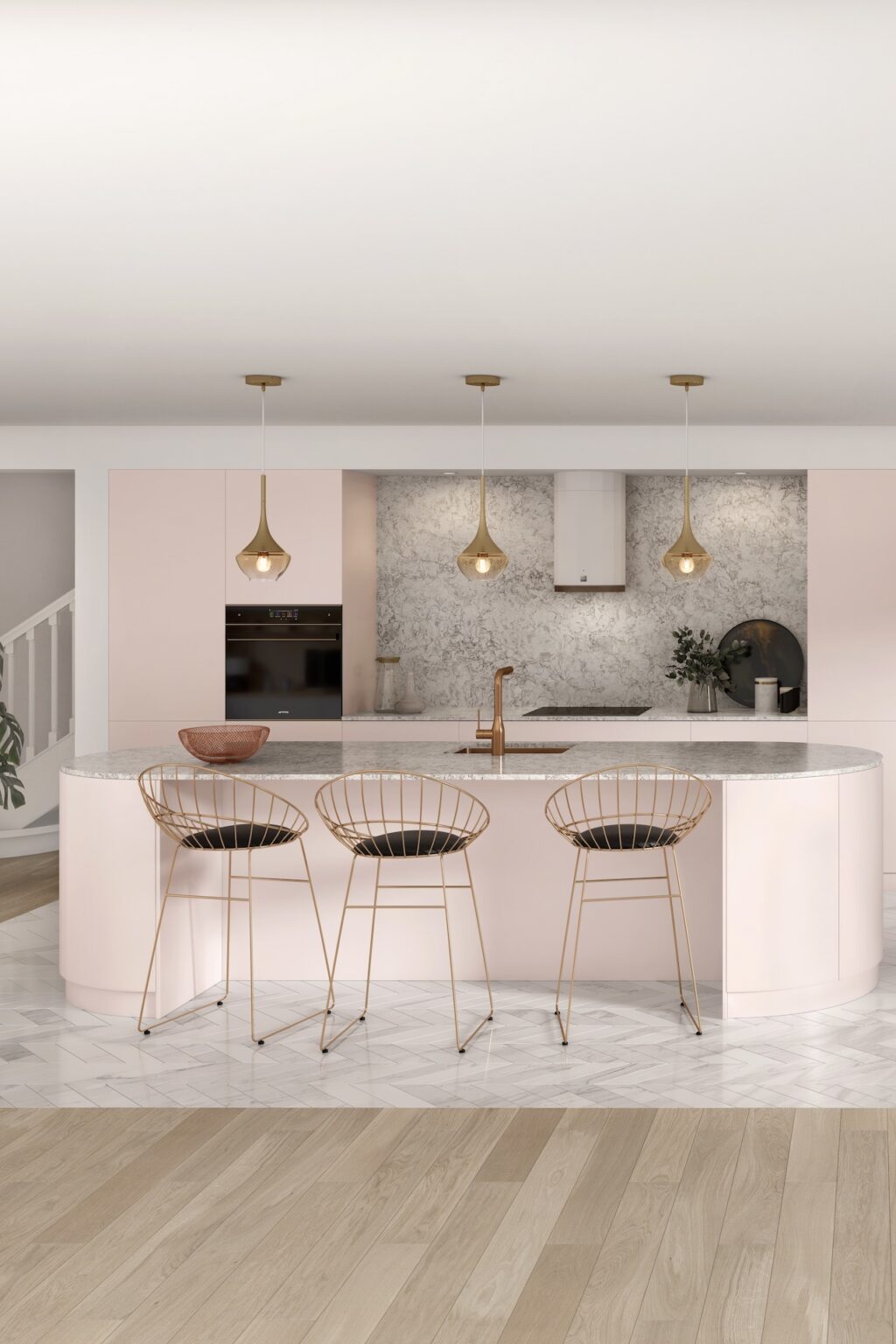 ilot central table ovale arrondie rose