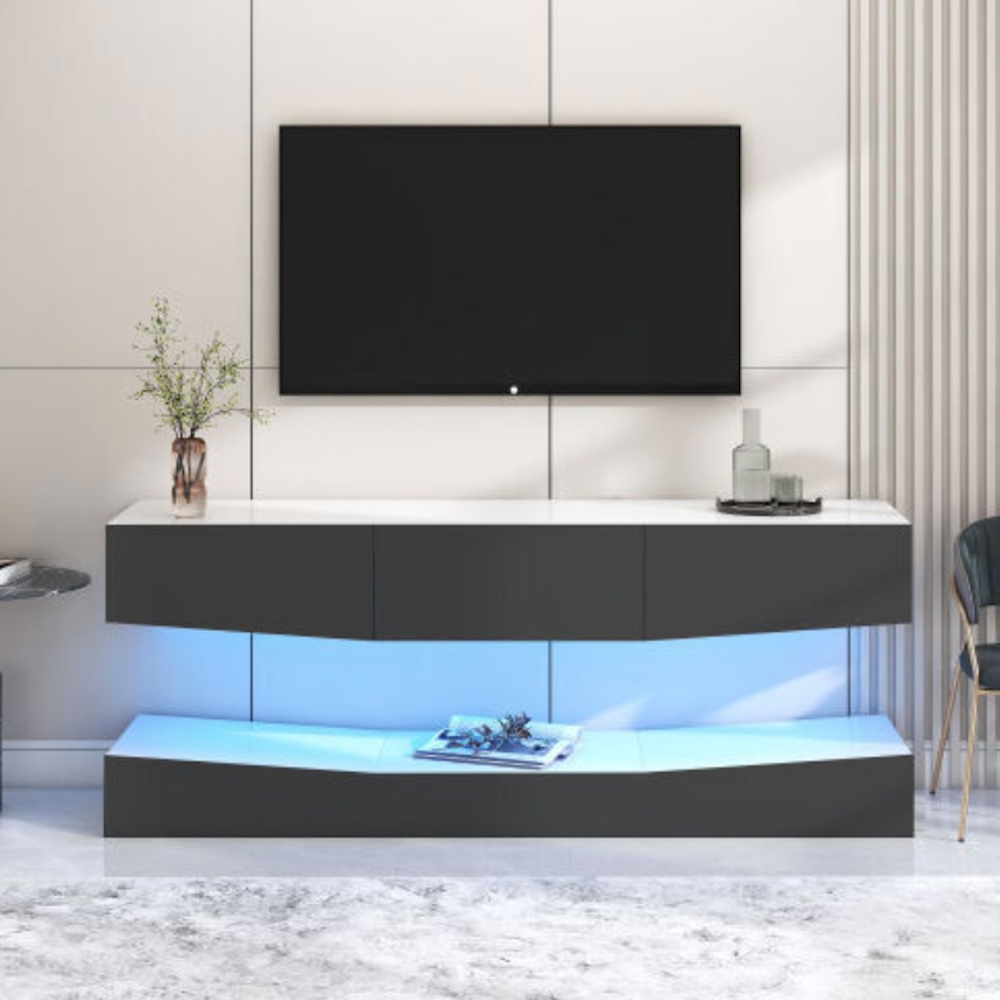 meuble tv noir blanc neon lumineux bleu salon design chic