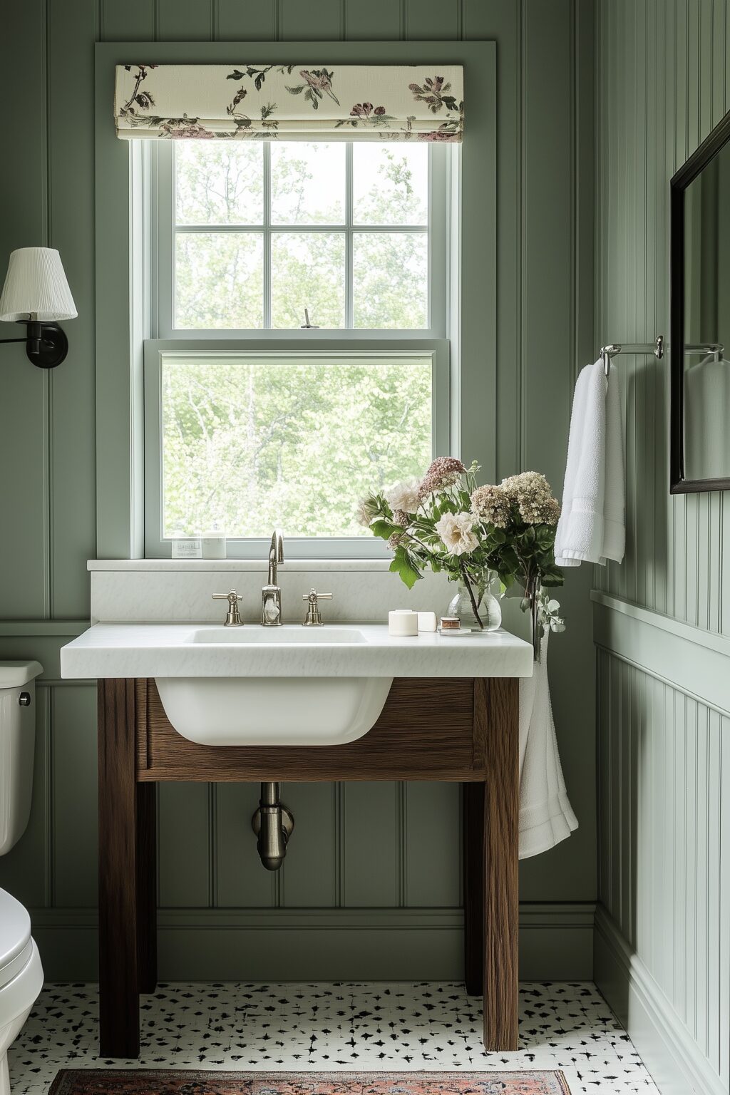 salle de bains cottage anglais vert amande
