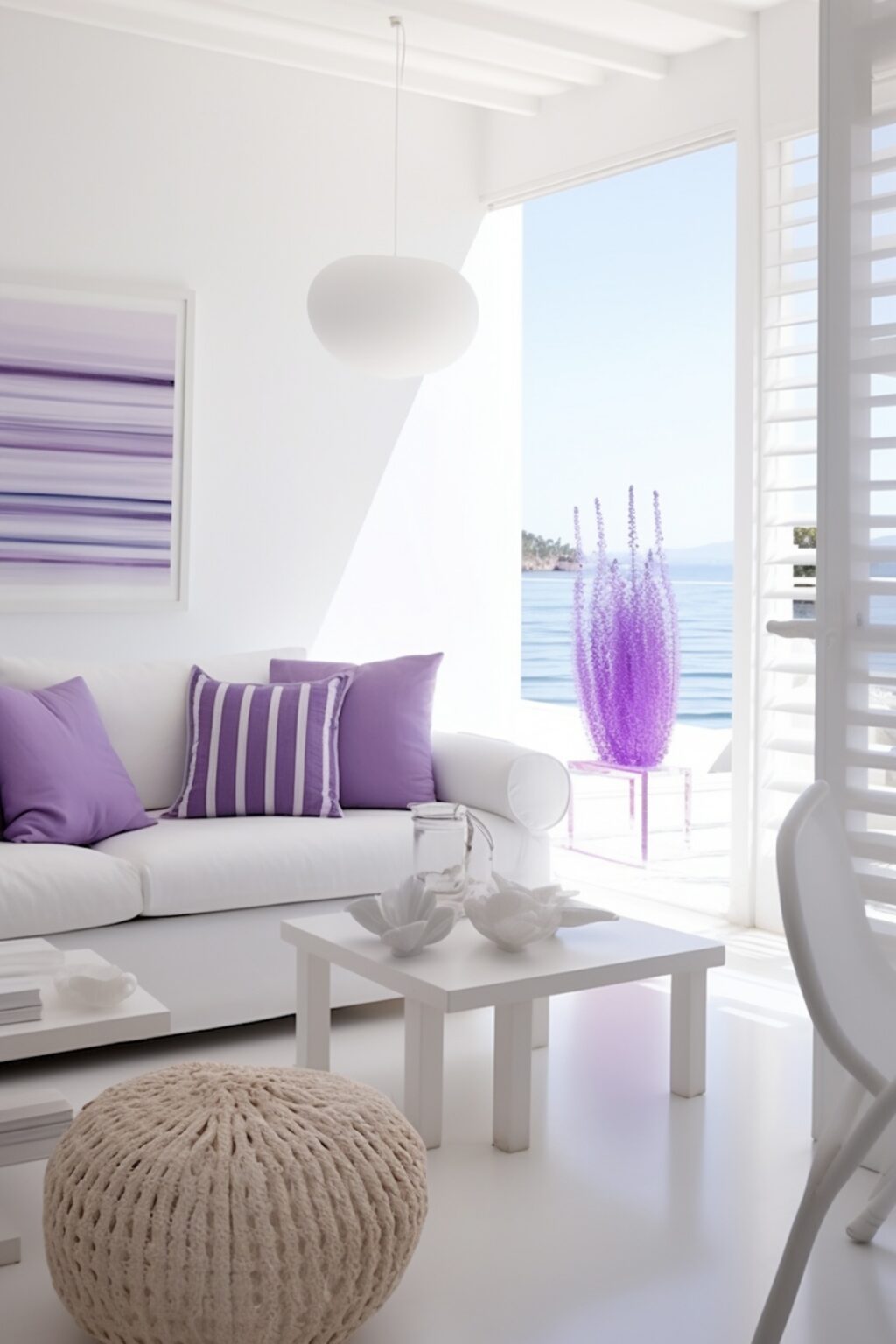 salon bord de mer blanc fuchsia épurée