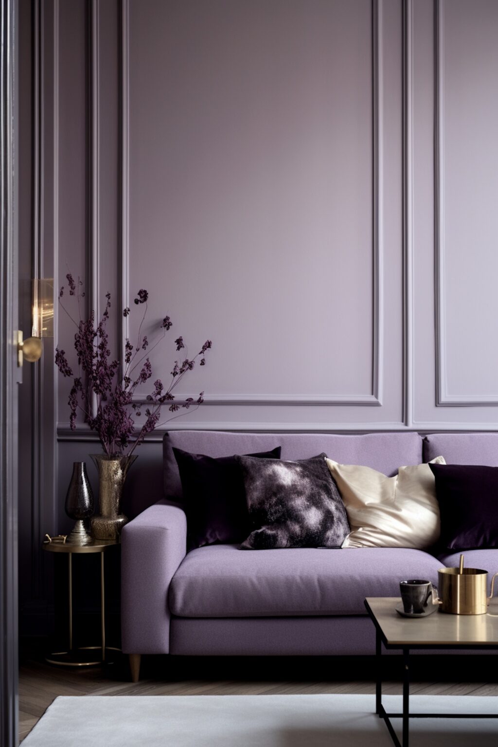 salon décoration couleur pourpre accent Art Déco laiton