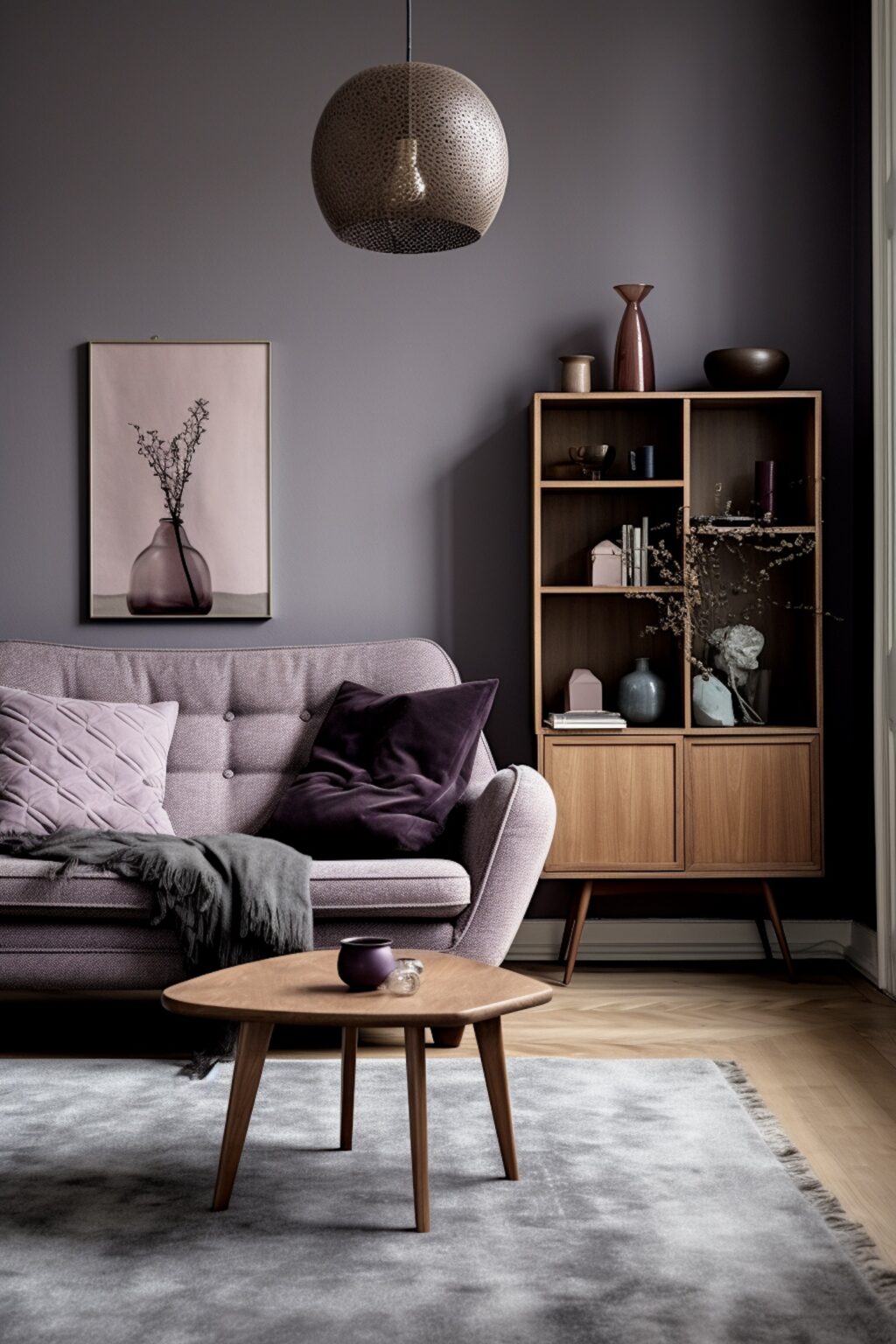 salon déco couleur pourpre camaïeu violet lilas