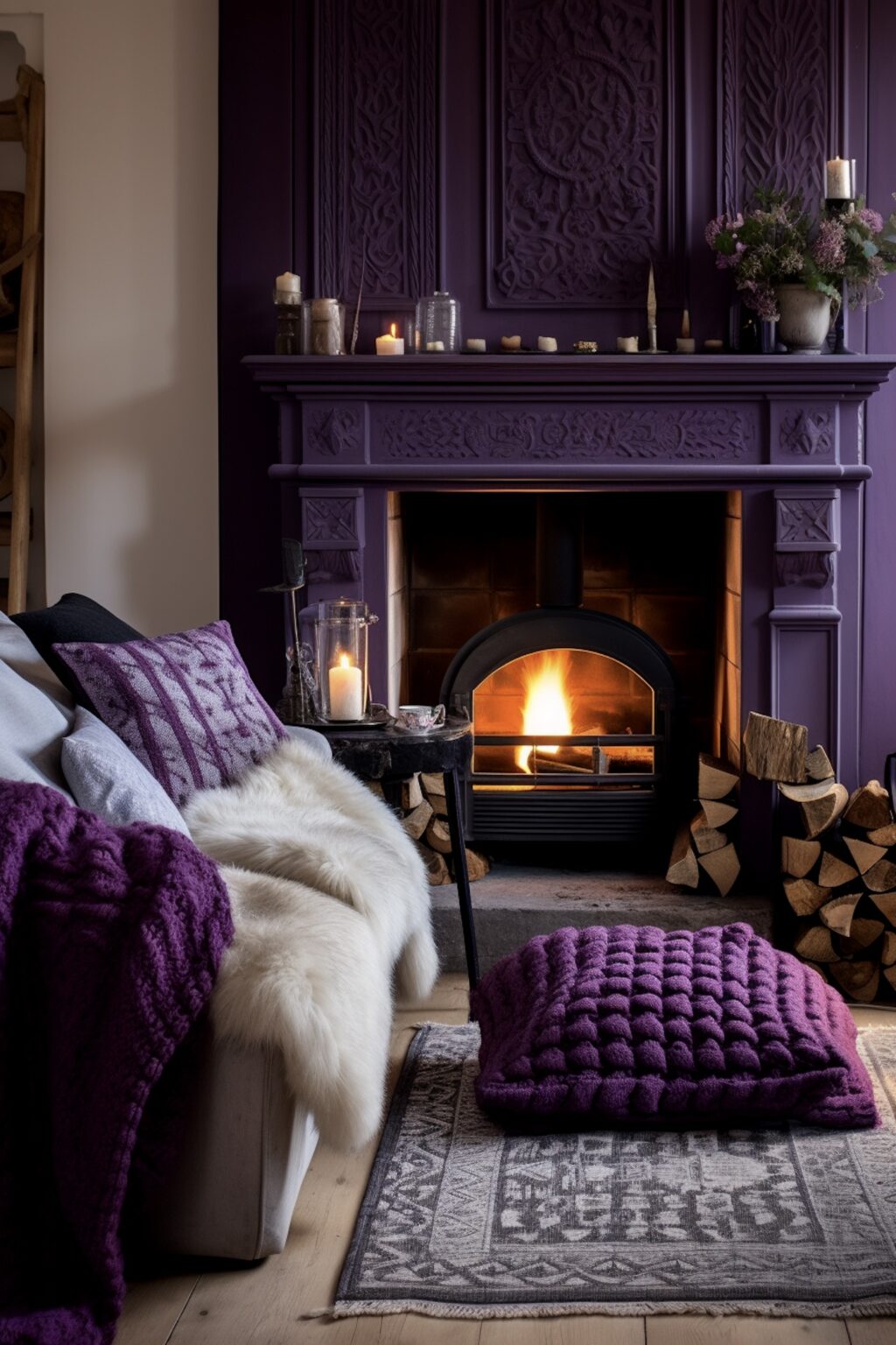 salon repeindre cheminée céramique ancienne couleur flashy