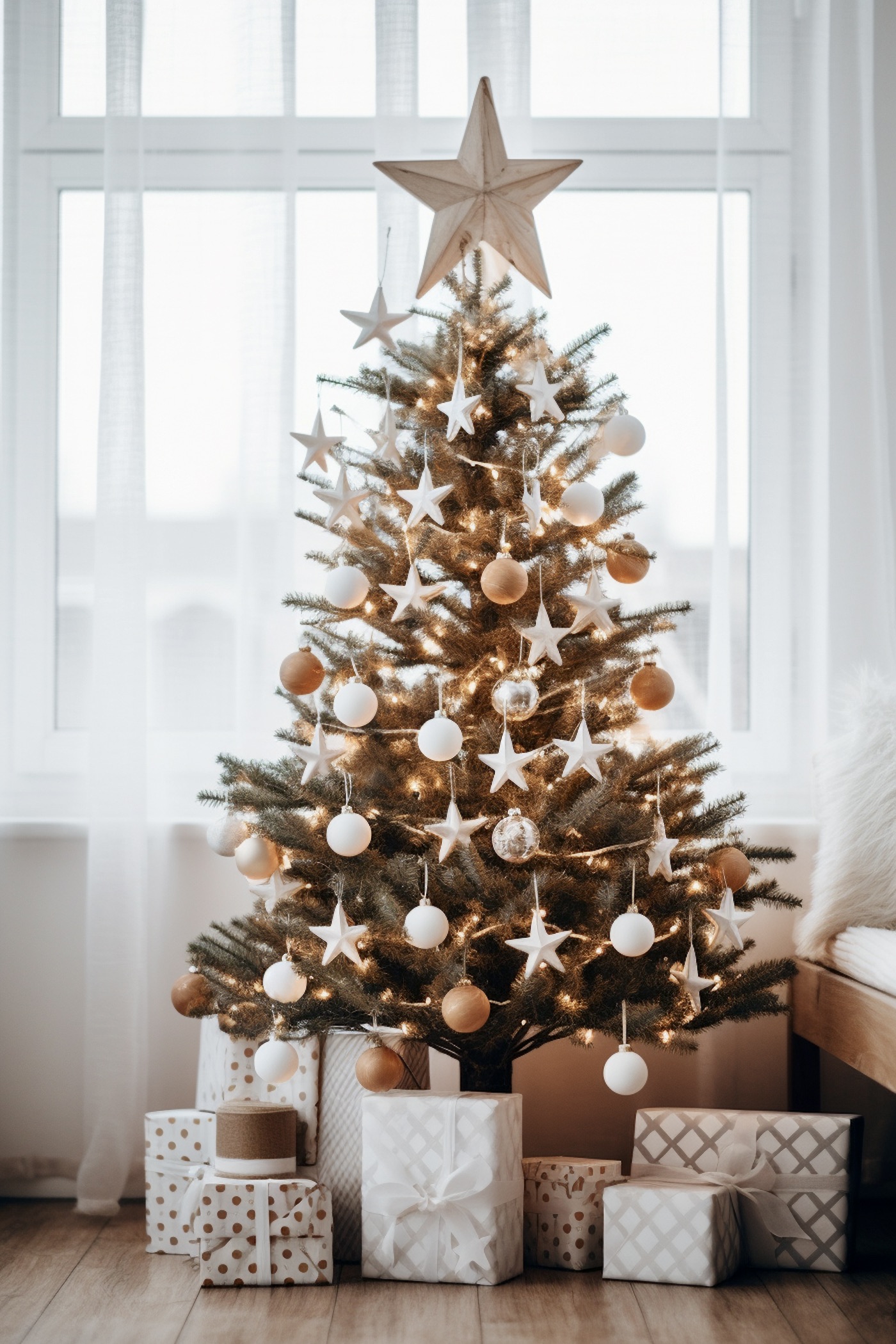 sapin marron blanc décoration chic intemporelle Noël