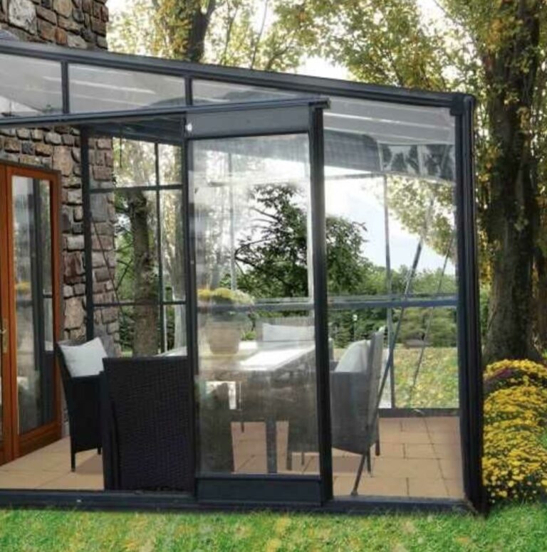 veranda verre finition metal noir vitre