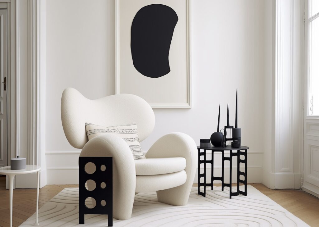 fauteuil relax tripode design arrondi inspiration sixties salon