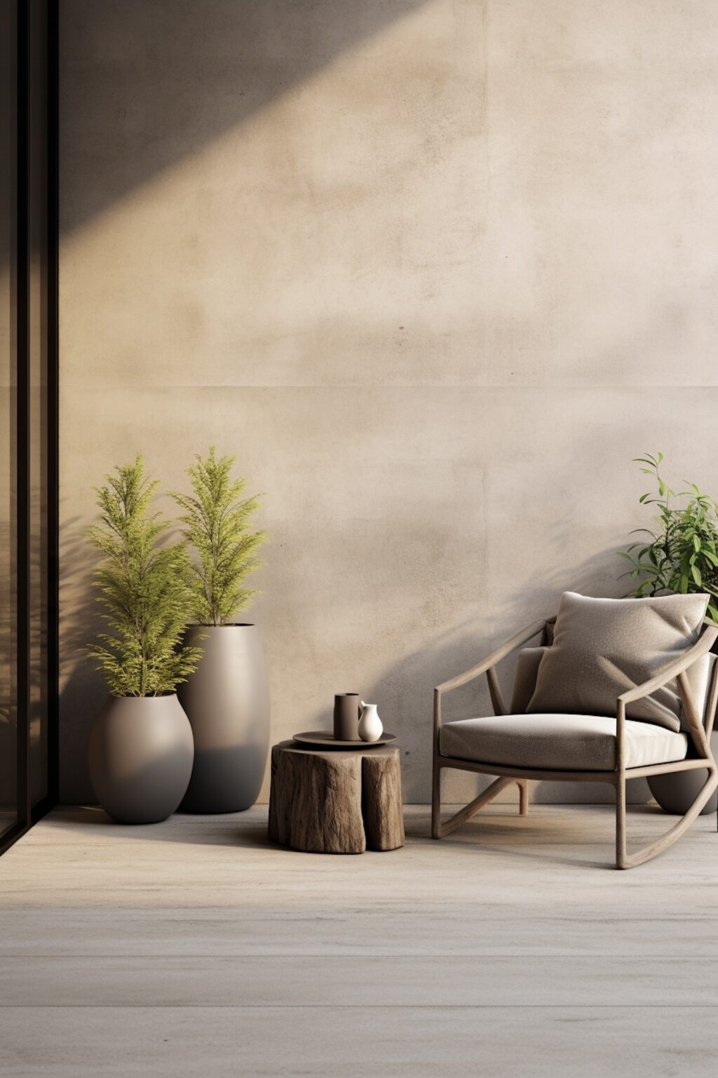 coin salon jardin balcon espace exterieur fauteuil bois