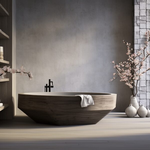 inspiration deco zen elegante minimaliste baignoire bois fleurs cerisier