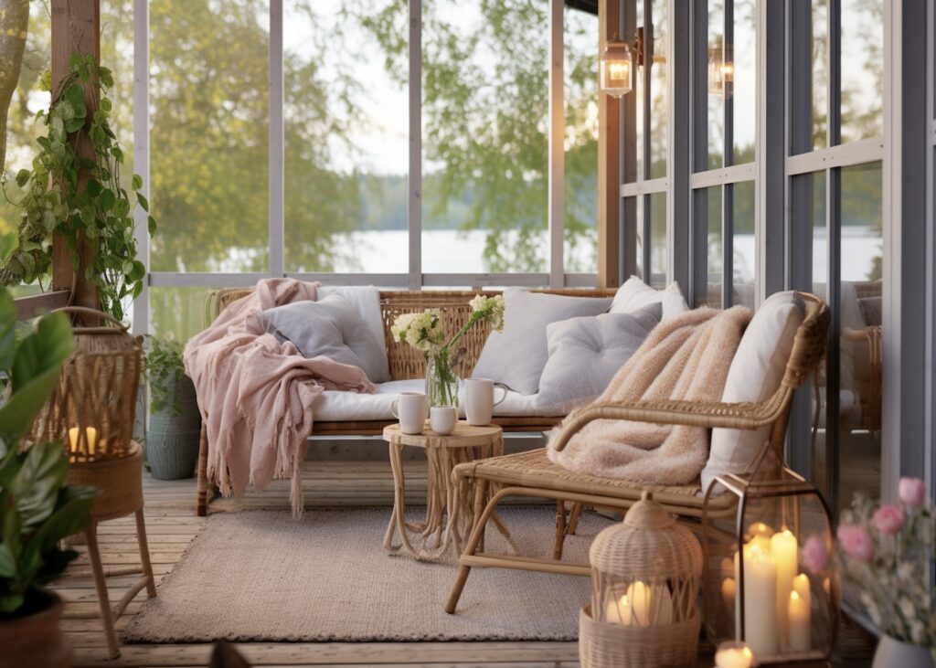 jardin d'hiver aménagement canapé osier déco