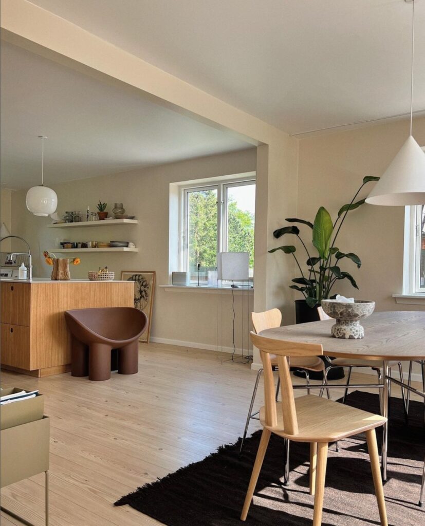 piece de vie salon cuisine ouverte ilot centrale bois