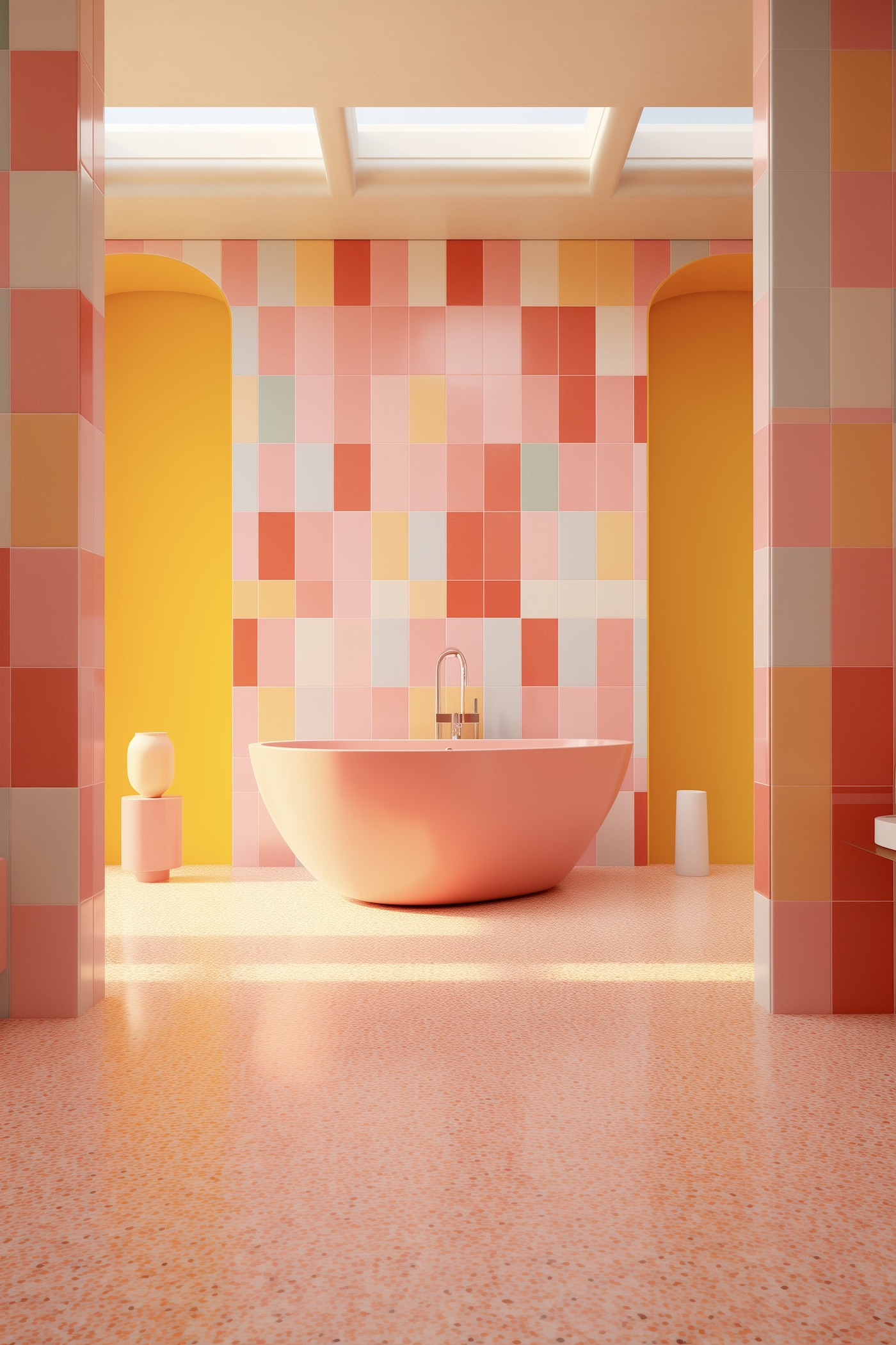 salle de bain colorée camaïeu pêche orange jaune