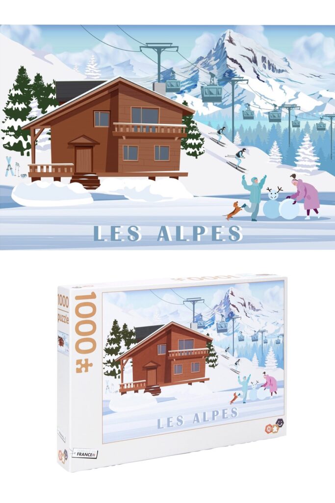 affiche rétro décor montagne Alpes dessin