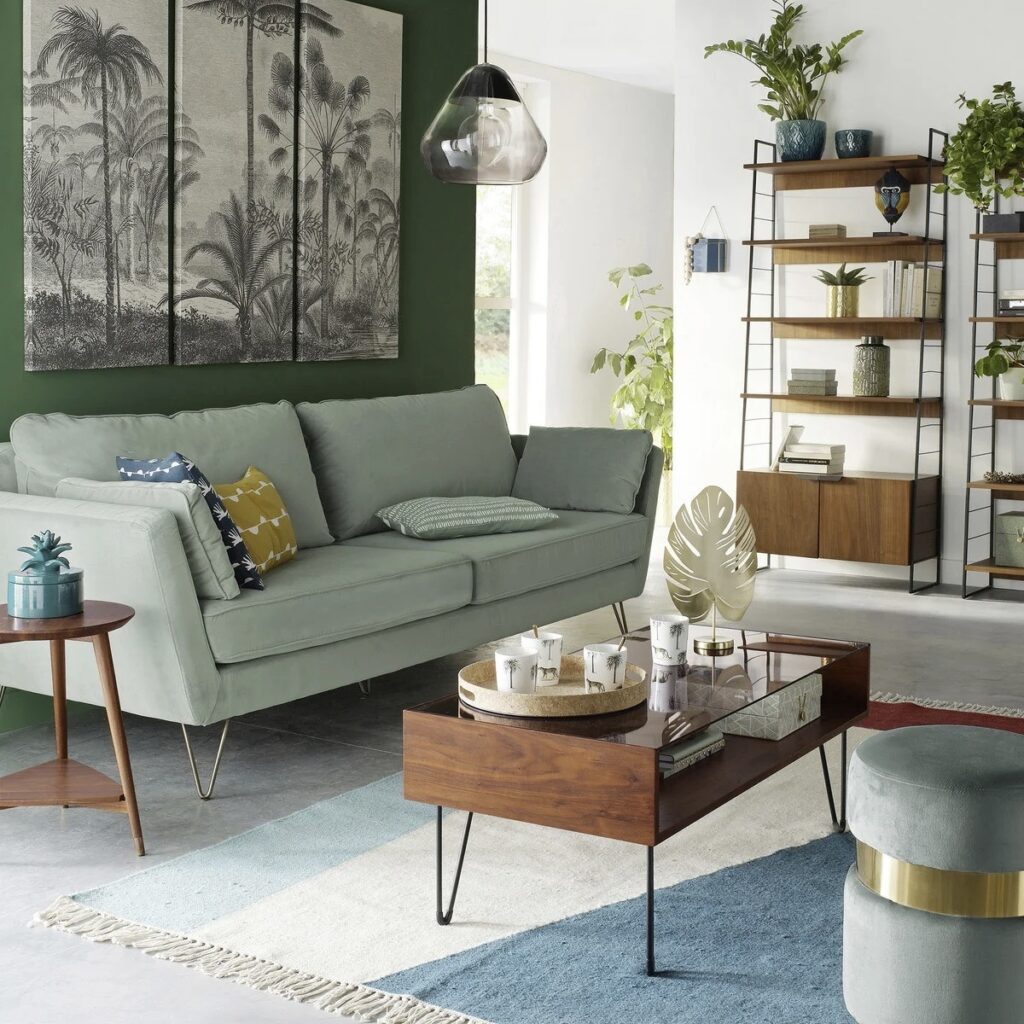 choisir revêtement canapé velours salon vert bois foncé