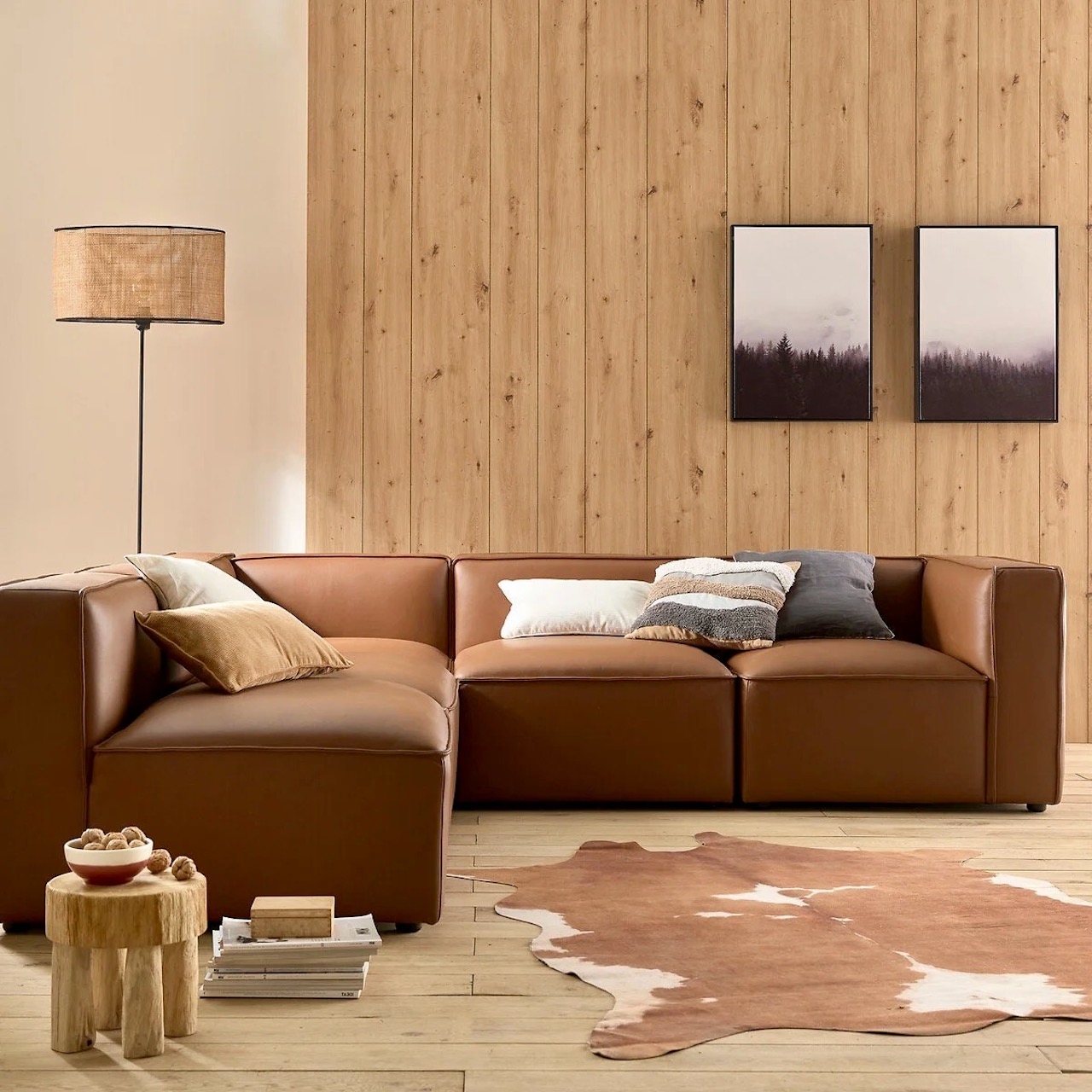 décoration chalet moderne cosy canapé revêtement cuir