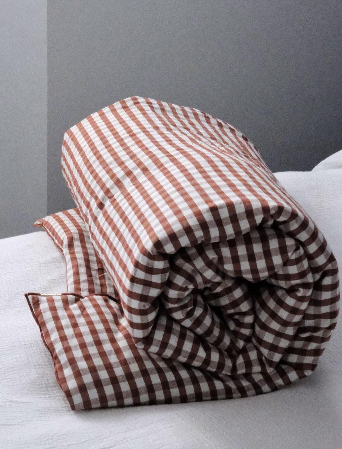 linge de lit vichy édredon rouge terracotta