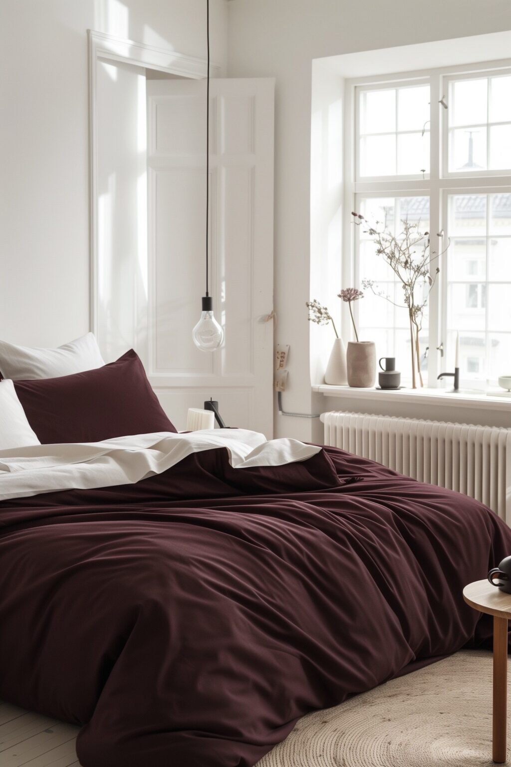chambre décoration blanche framboise bordeaux