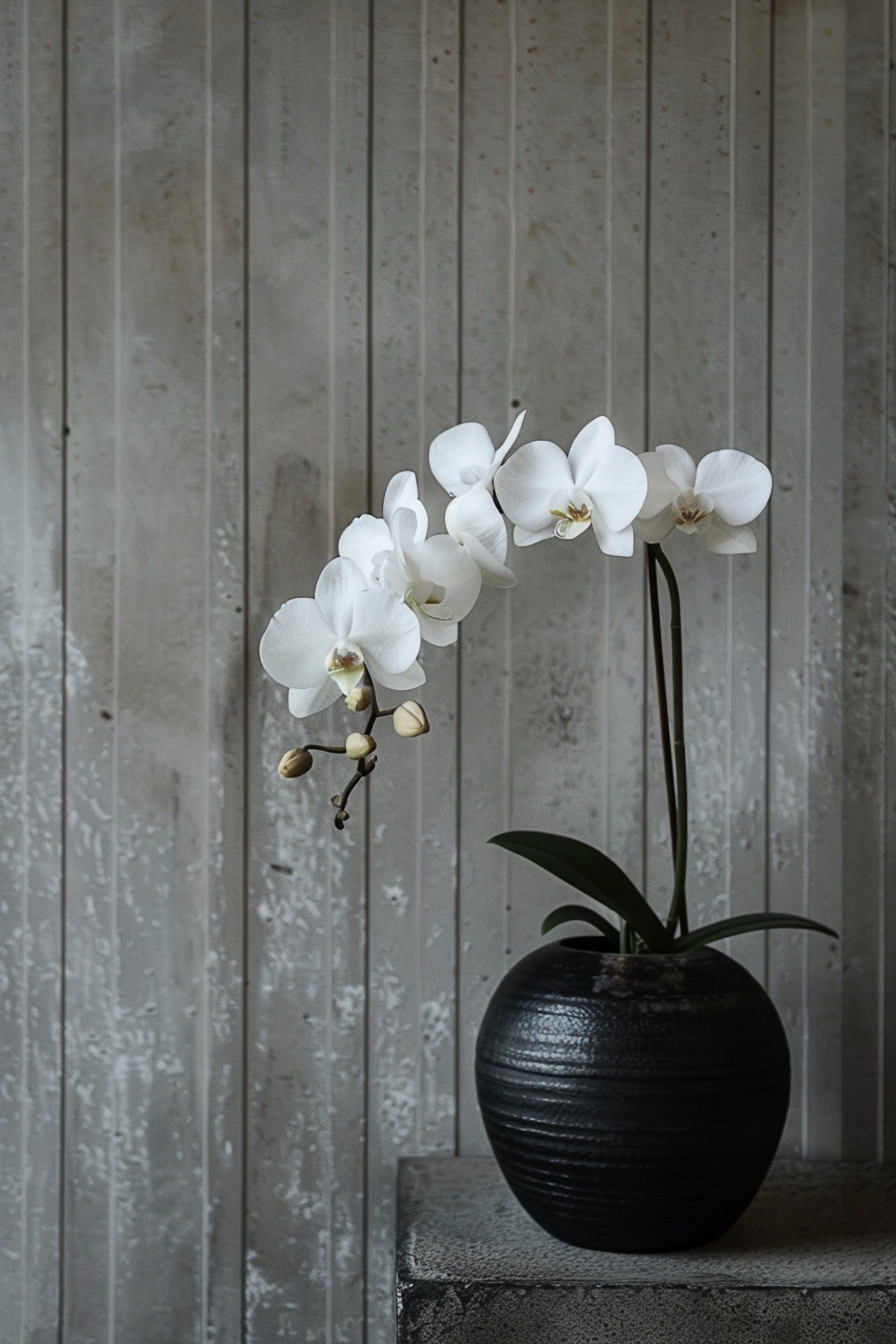 orchidée façon ikebana vase rond métal martelé