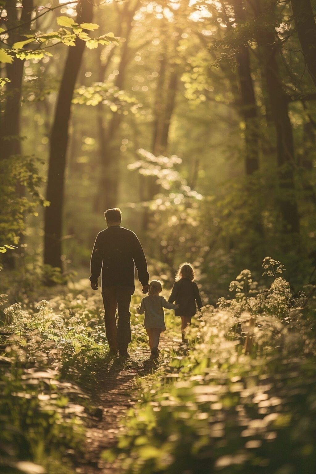 balade en forêt famille deux filles papa
