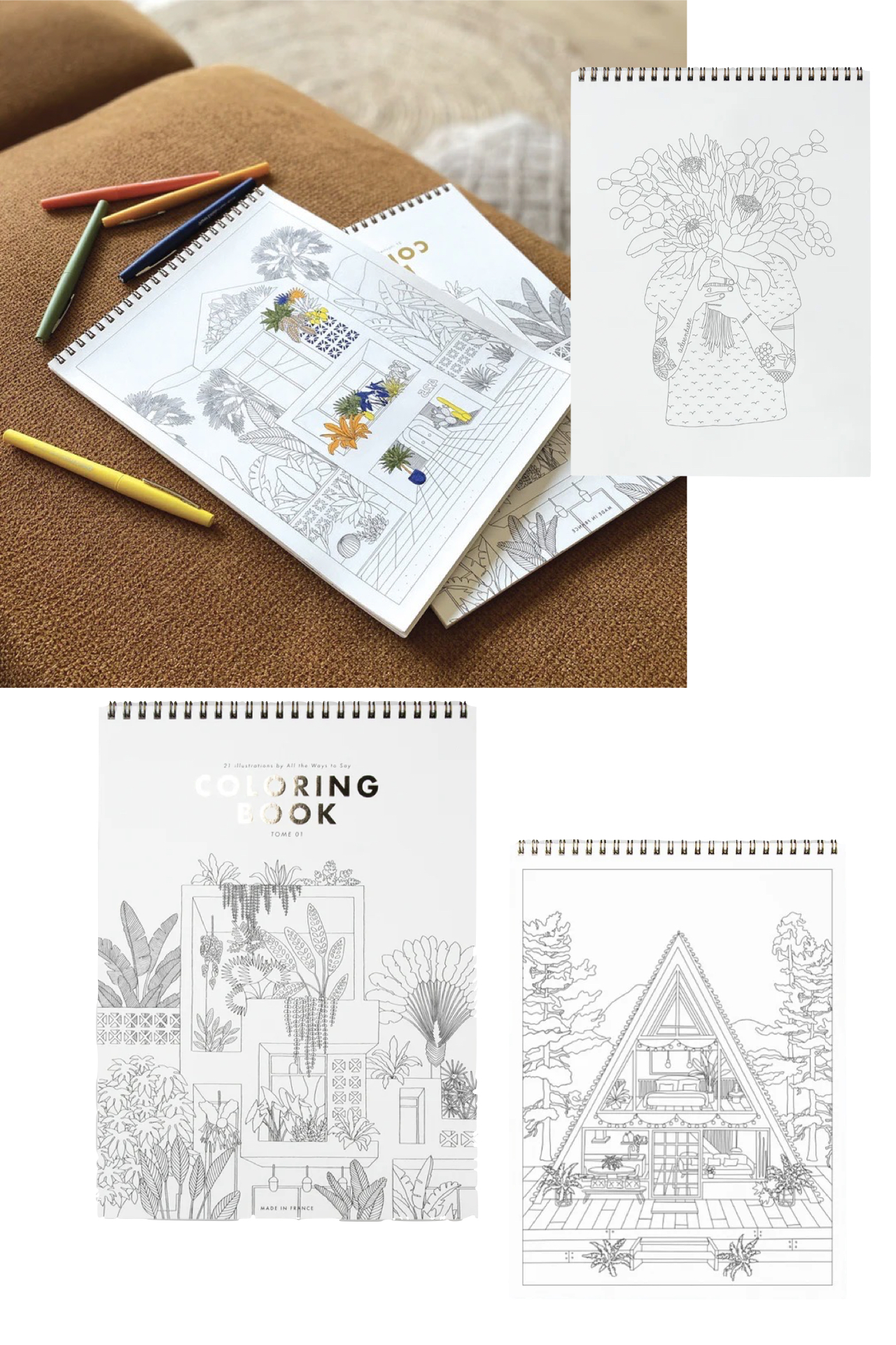 carnet coloriage paysage intérieur végétation fleurs cactus