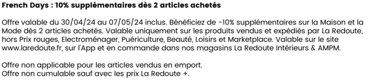 code promo French Days 2024 La Redoute