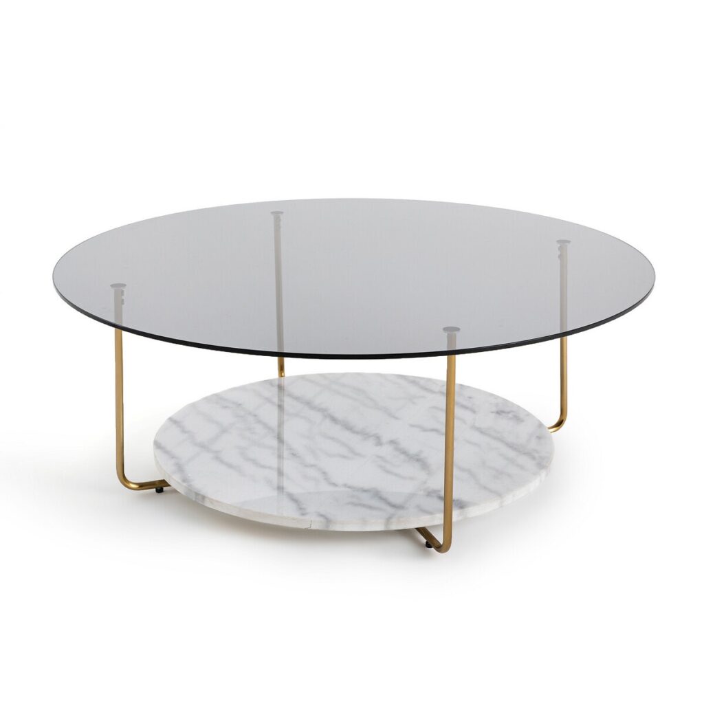 table basse ronde marbre verre laiton