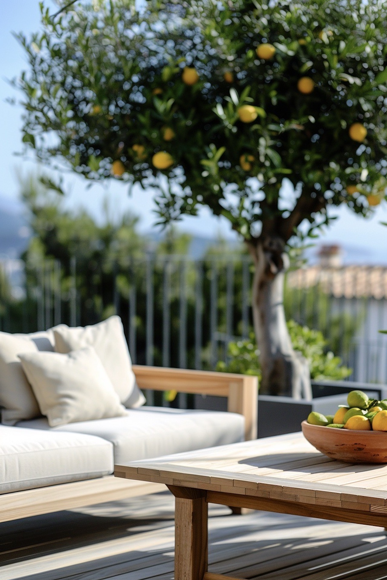 terrasse méditerranéenne arbuste citronnier plantes aromatiques