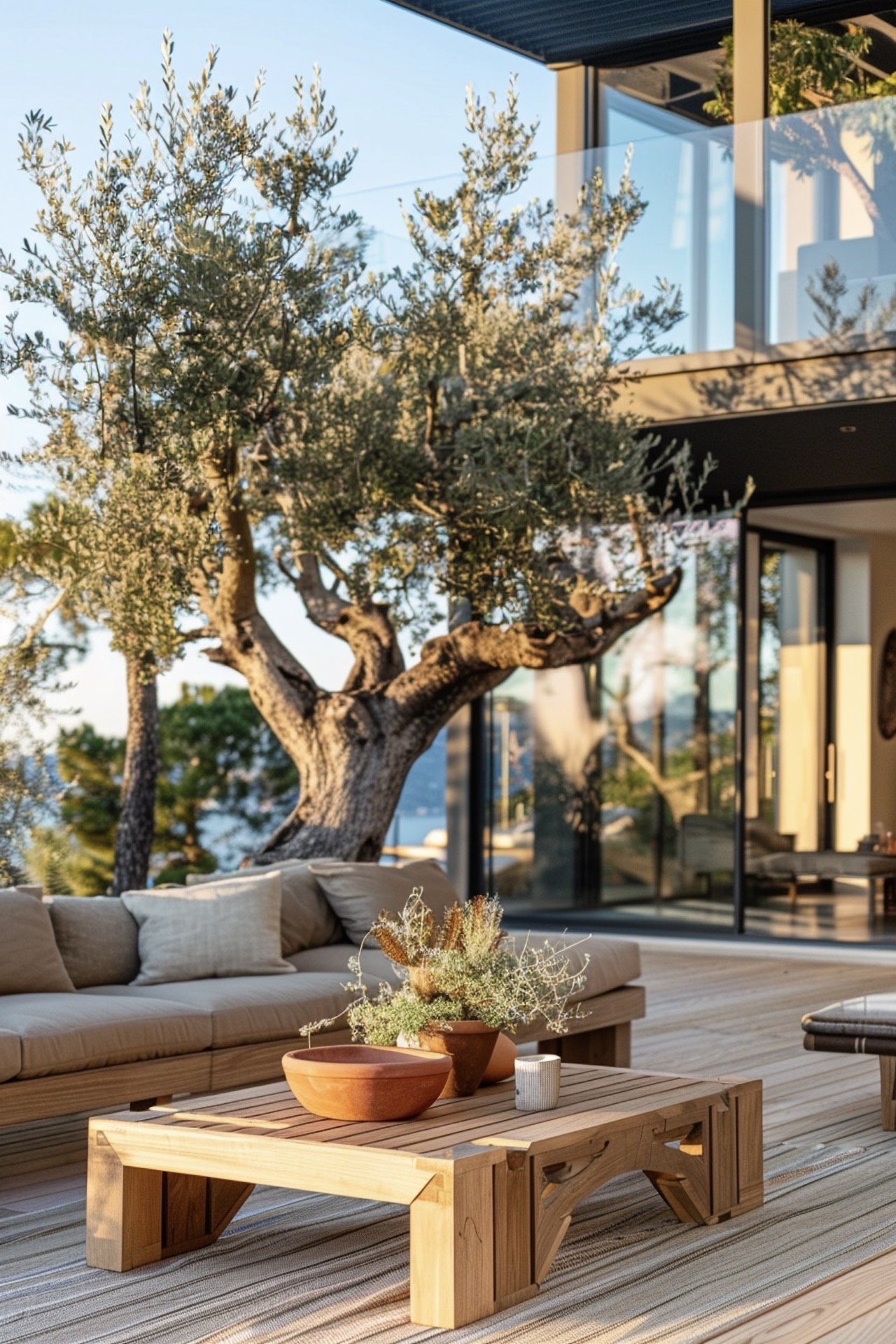 terrasse méditerranéenne villa moderne vieil olivier centenaire