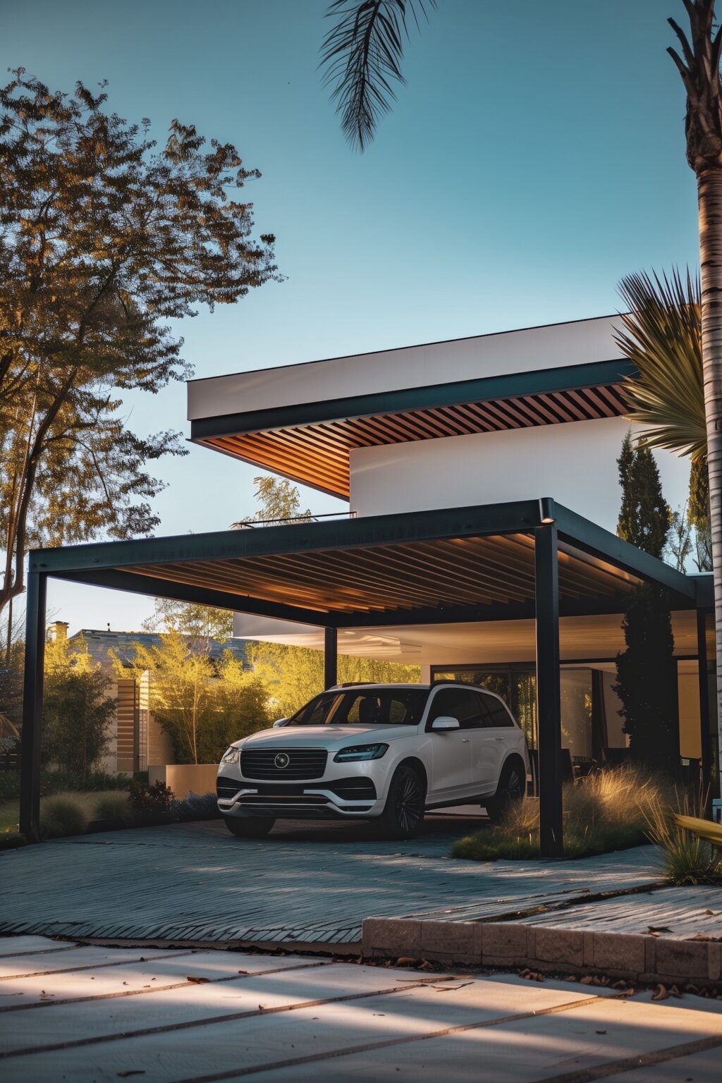 abri de voiture pergola aluminum bois maison moderne