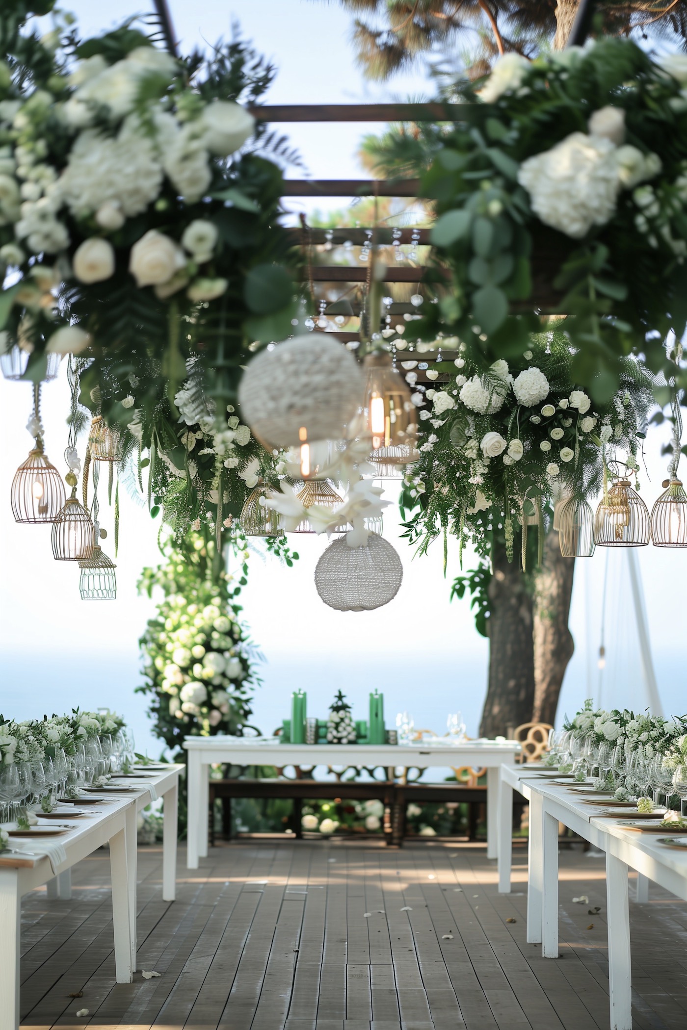 cérémonie mariage extérieur table blanche lanterne