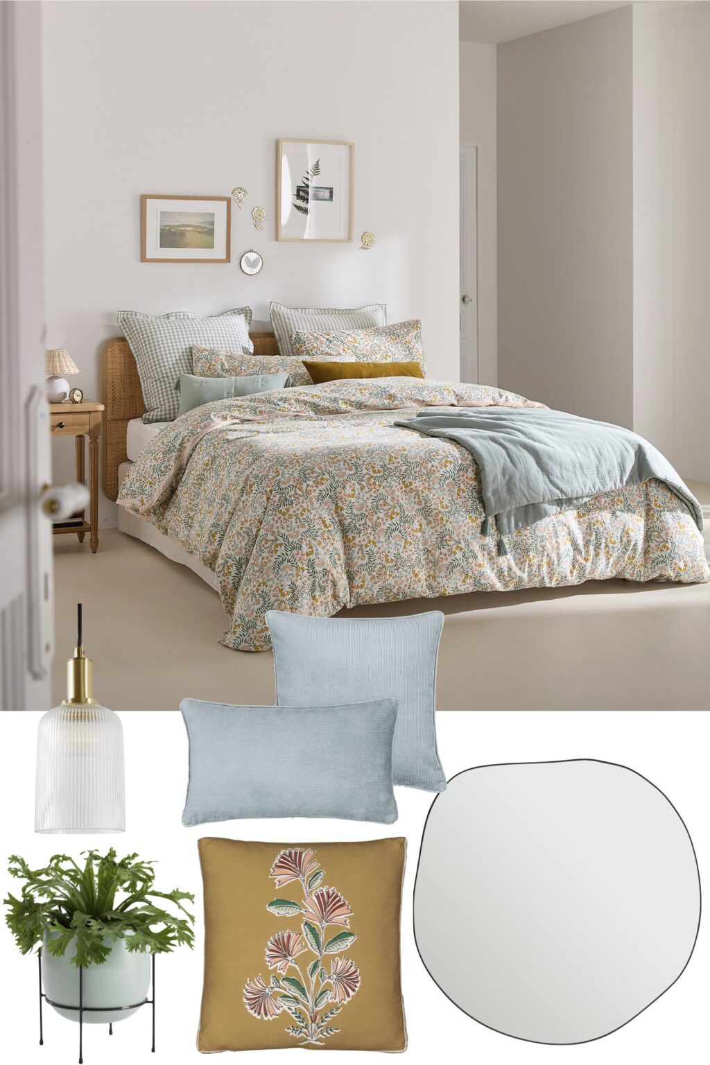 chambre romantique rétro jaune bleue - blog déco