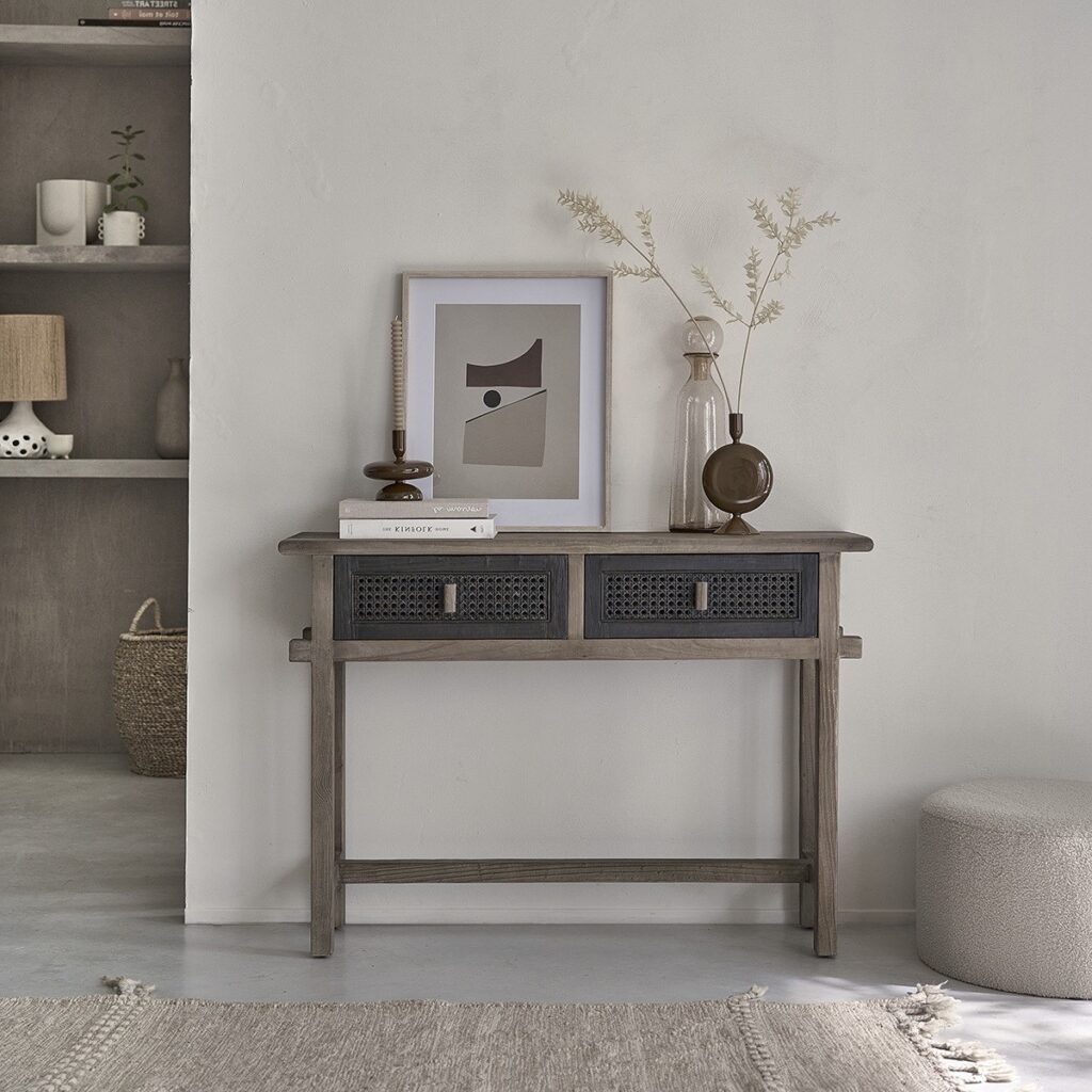 console commode haute étroite bois recyclé