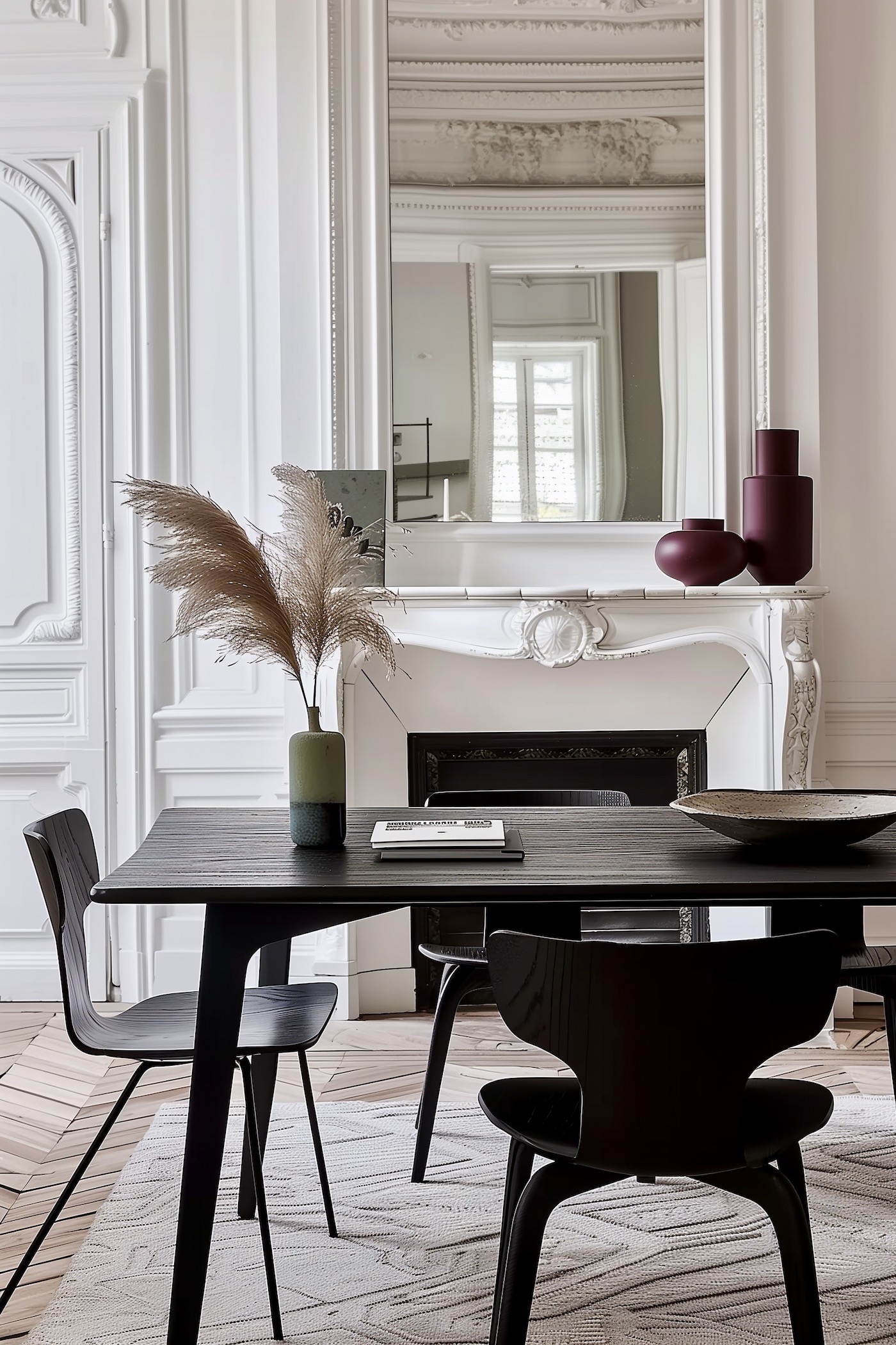 décoration parisienne en noir blanc bois marbre