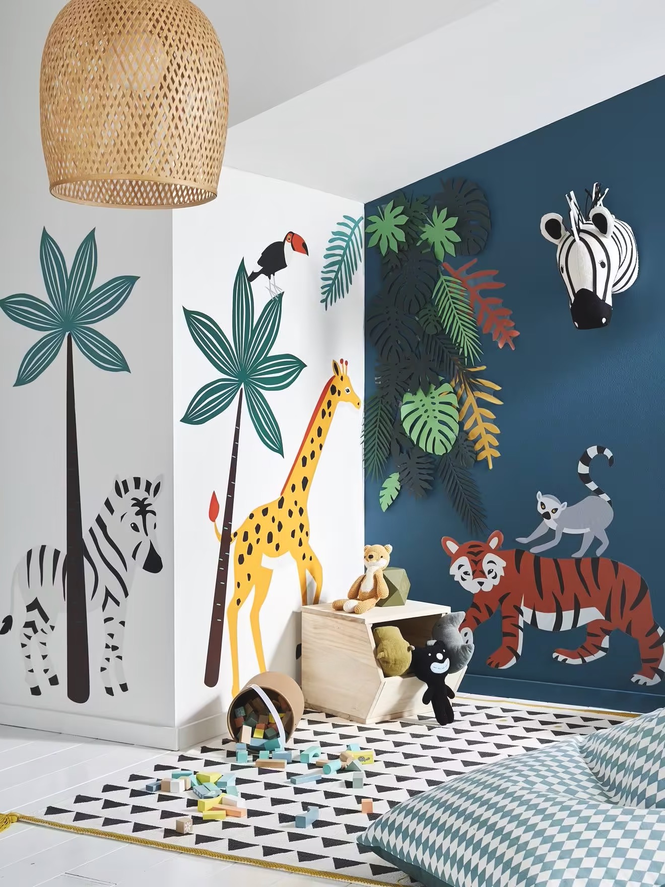 sticker mural autocollant jungle zèbre girafe tigre