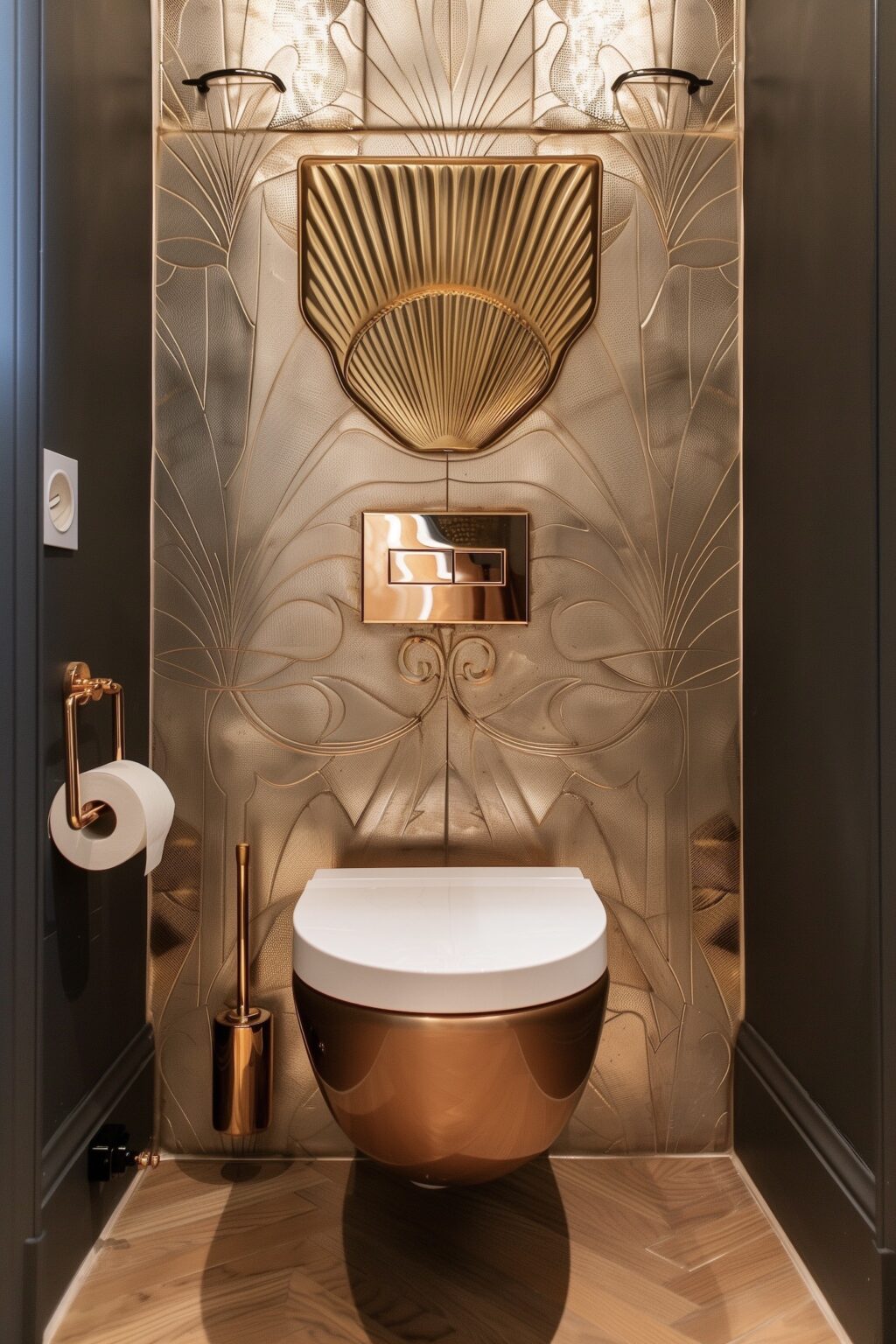 Décoration Art Déco noir doré toilettes relief graphique