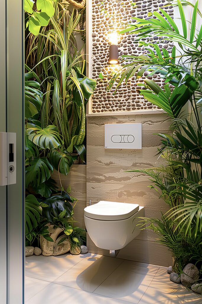 WC jungle plantes artificiels mur végétal briques Bali