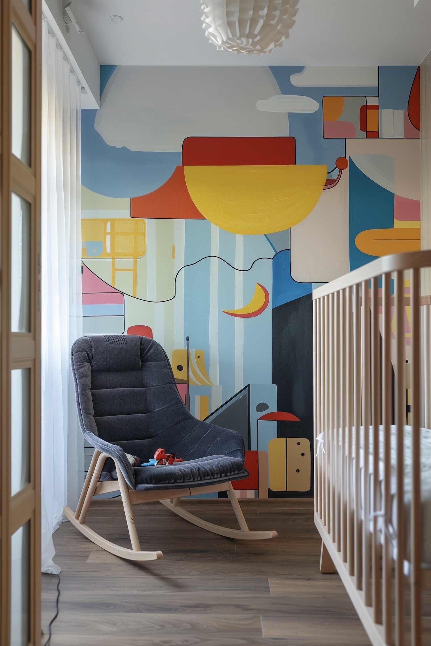 chambre bébé fresque murale graphique multicolore