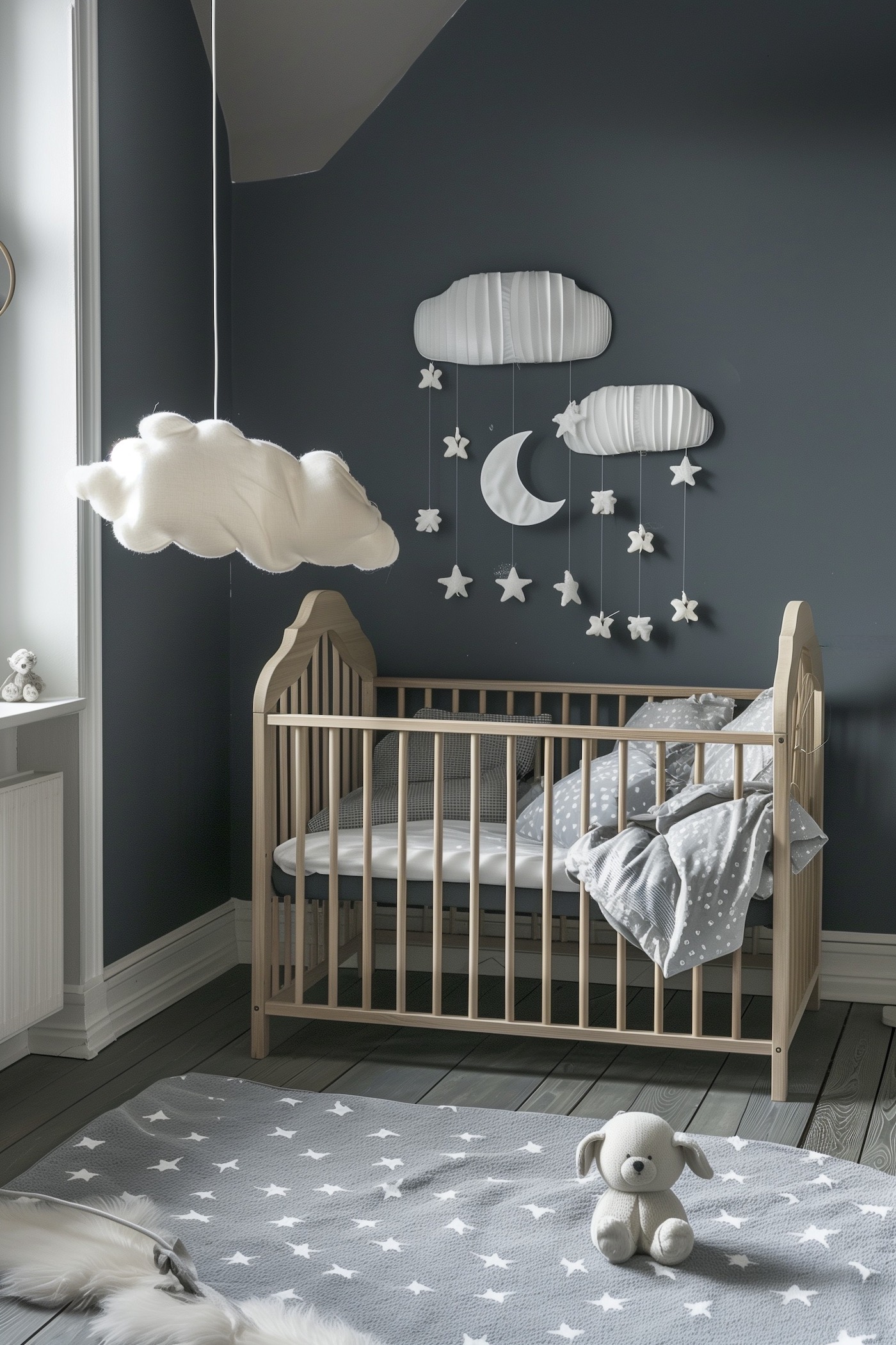 chambre bébé thème nuage poétique bleu gris