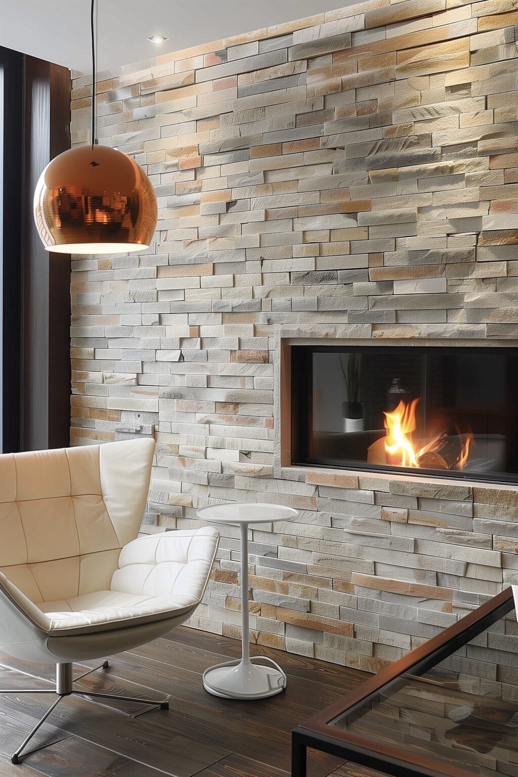 décoration futuriste chaleureuse cheminée moderne