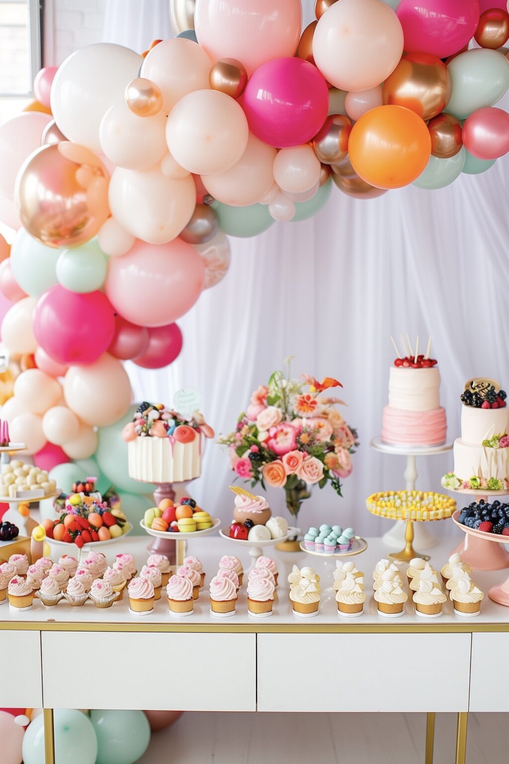 décoration murale arche ballon buffet gâteau de mariage