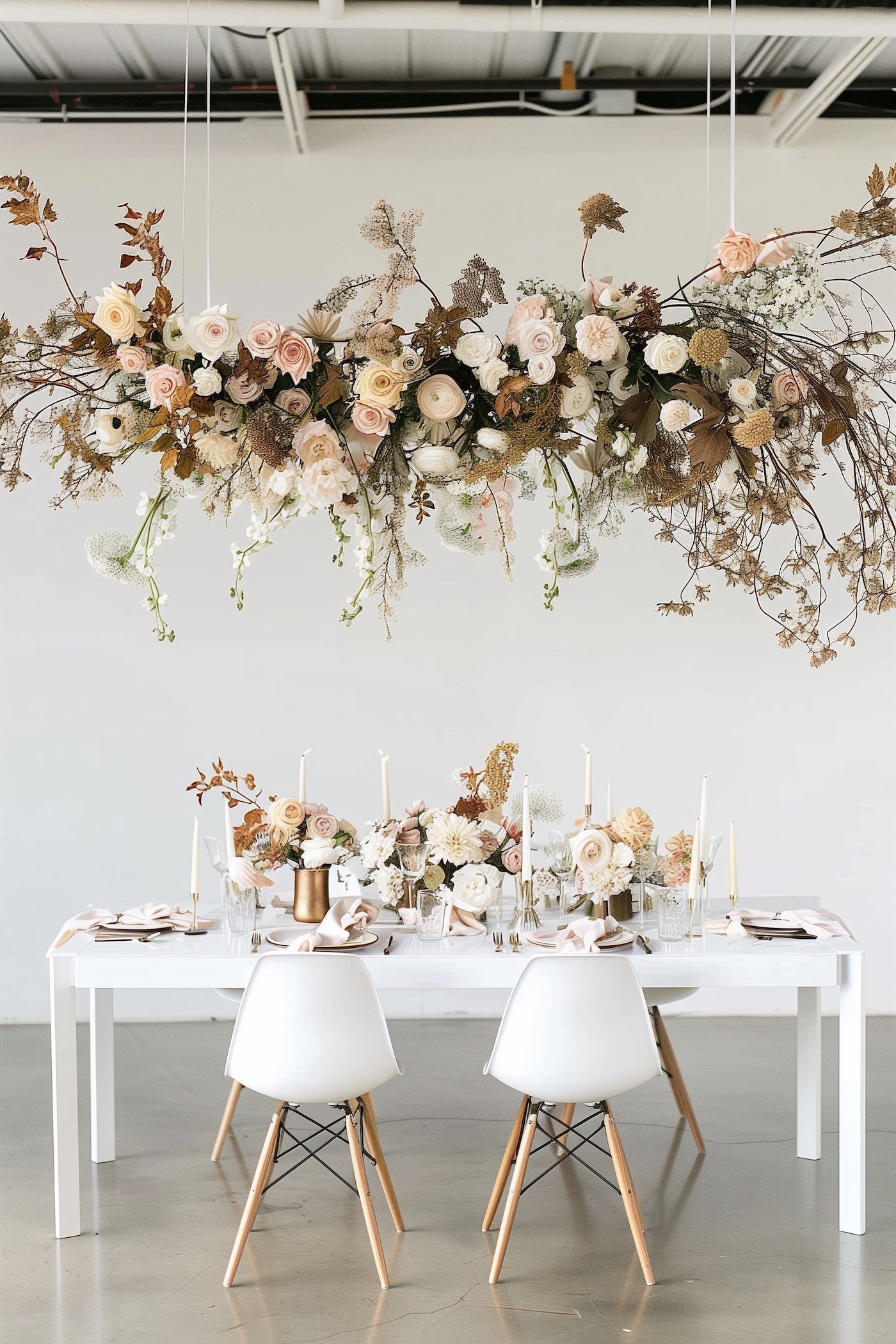 déco murale table mariage bouquet suspendu