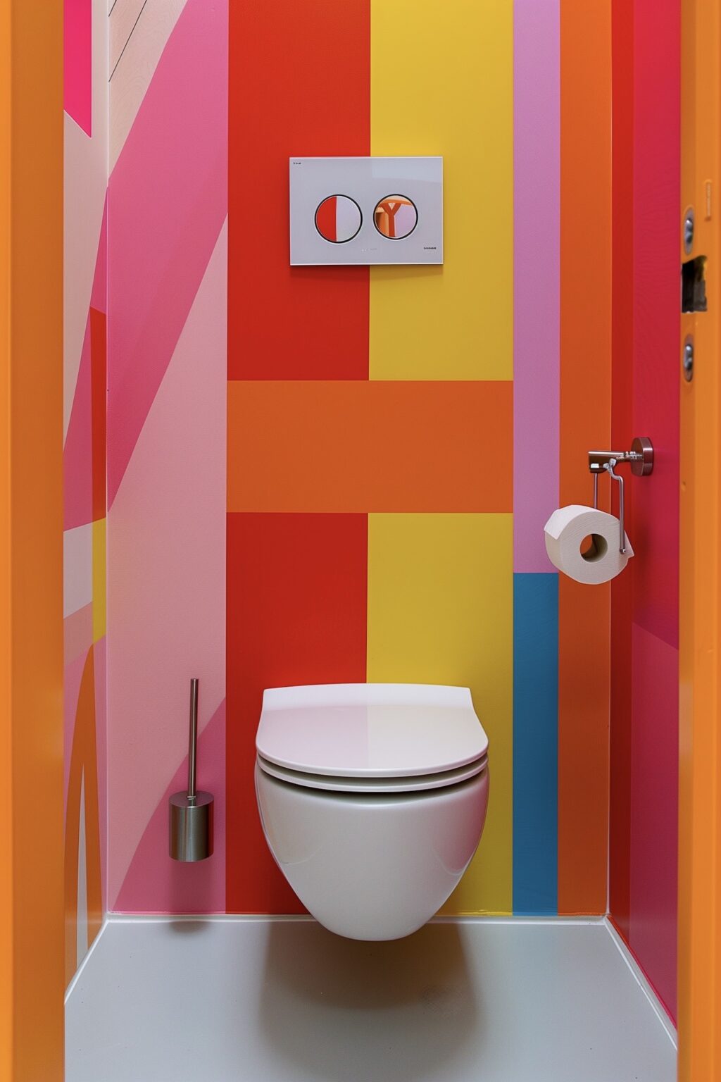 fresque murale diy couleurs pop fluo jaune orange rose