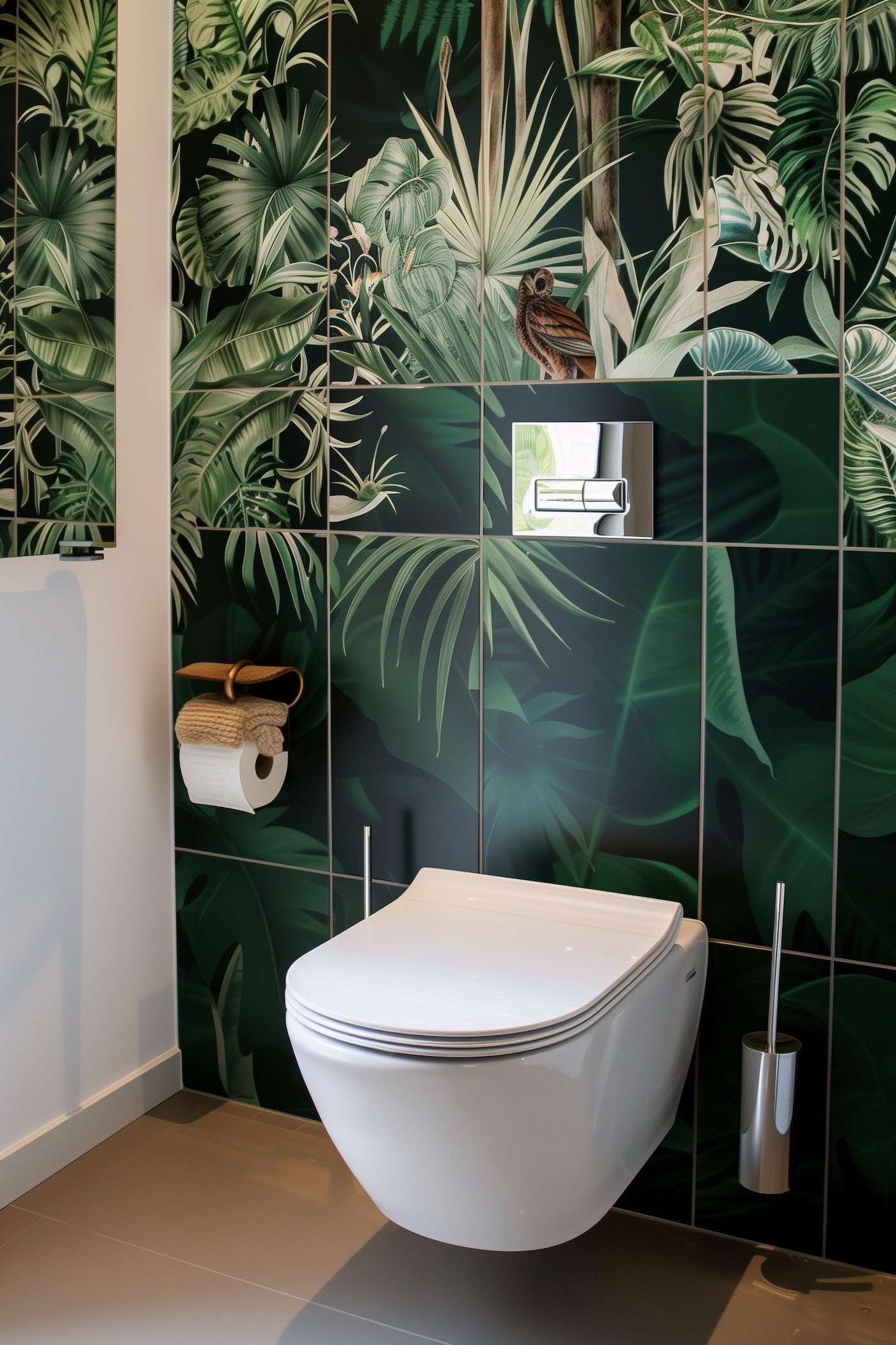 idée déco originale toilettes verts jungle