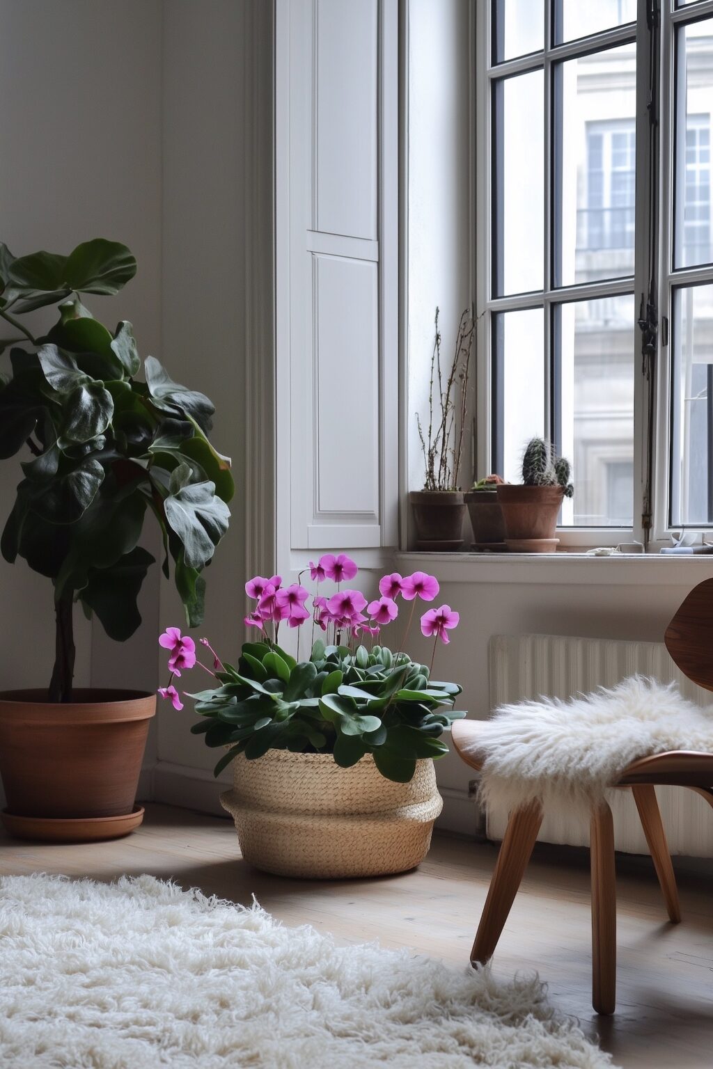 Cyclamen de Naples rose cache pot panier thailandais tressé