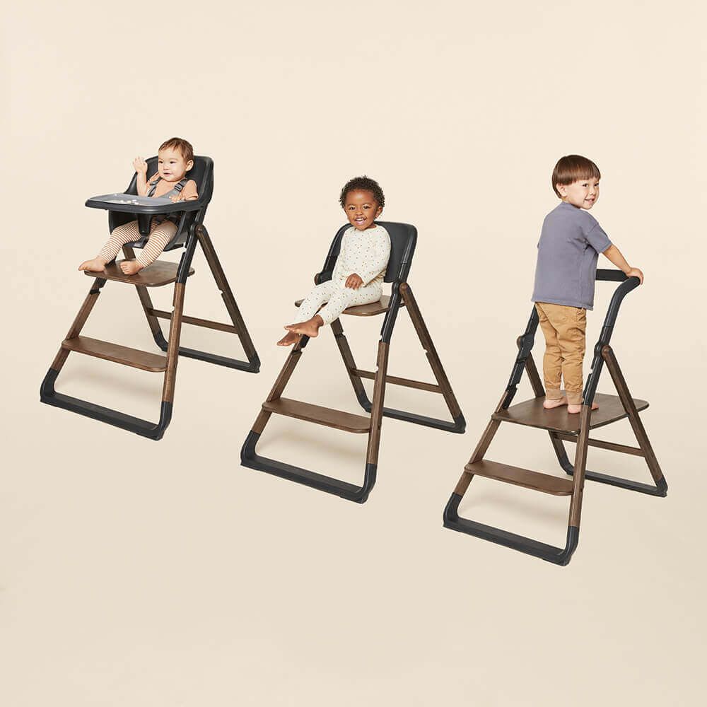 chaise haute enfant bois foncé noir acajou