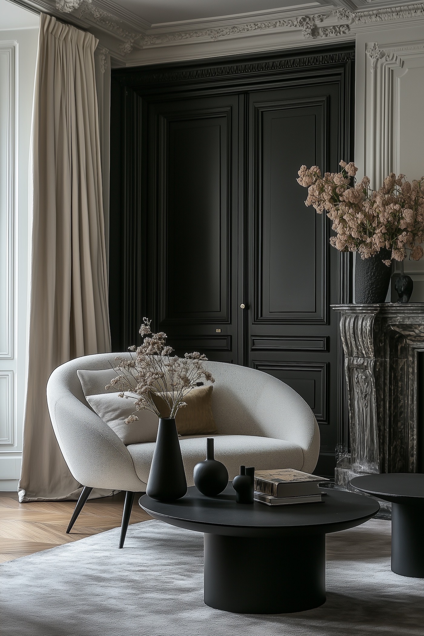 intérieur parisien noir beige chic élégant décoration